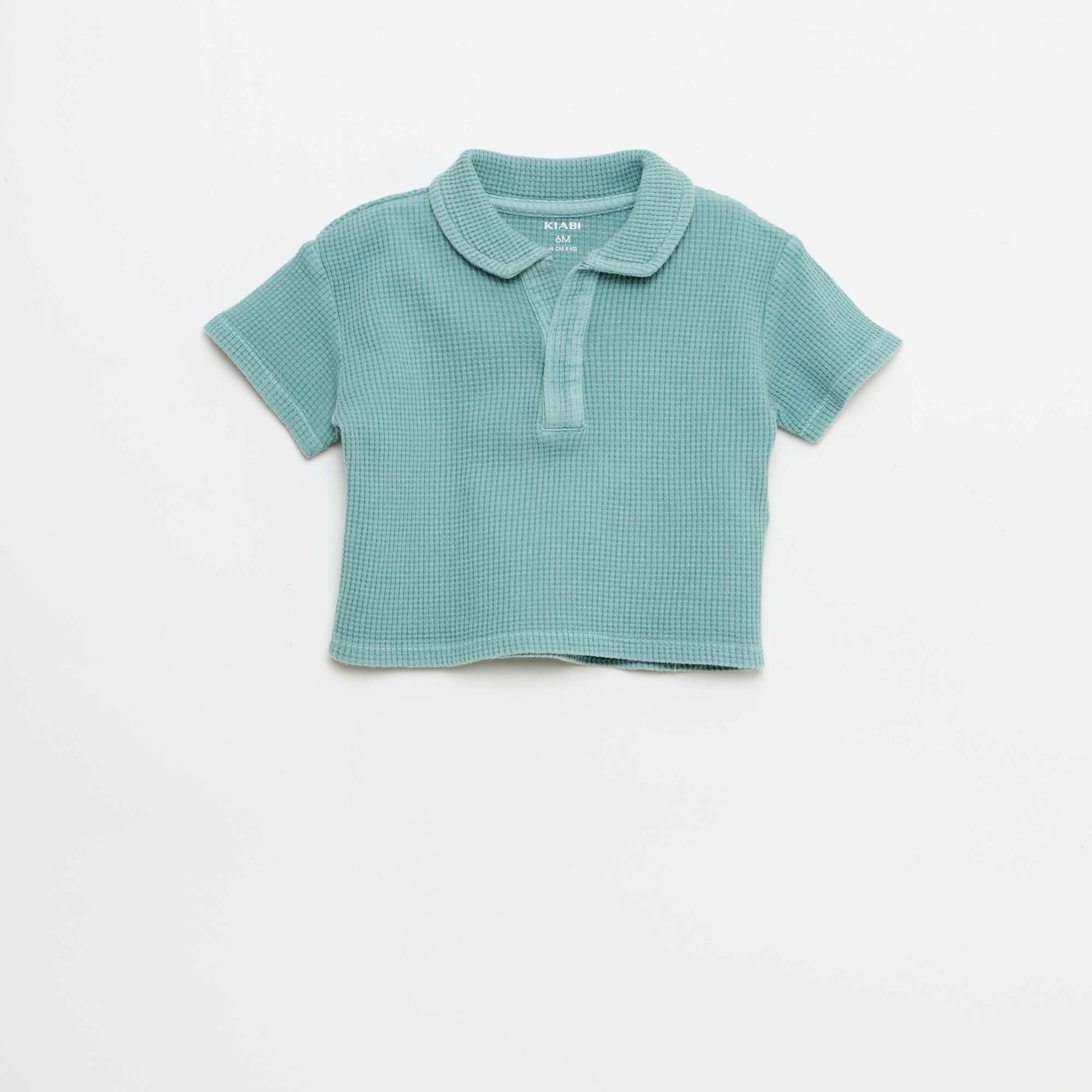 2-ნაწილიანი ვაფლის ნაქსოვი პოლო და შორტი კომპლექტი ლურჯი