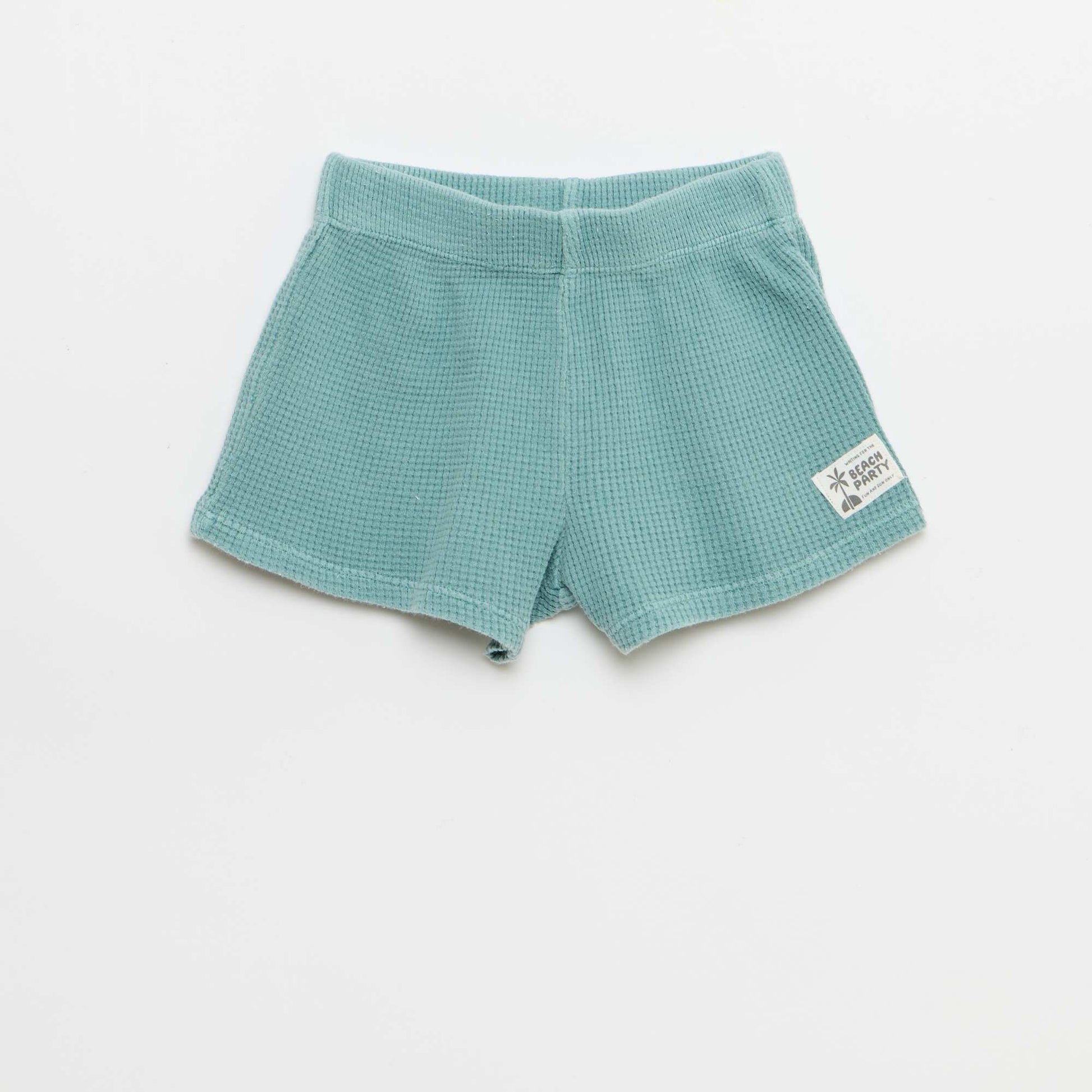 2-ნაწილიანი ვაფლის ნაქსოვი პოლო და შორტი კომპლექტი ლურჯი