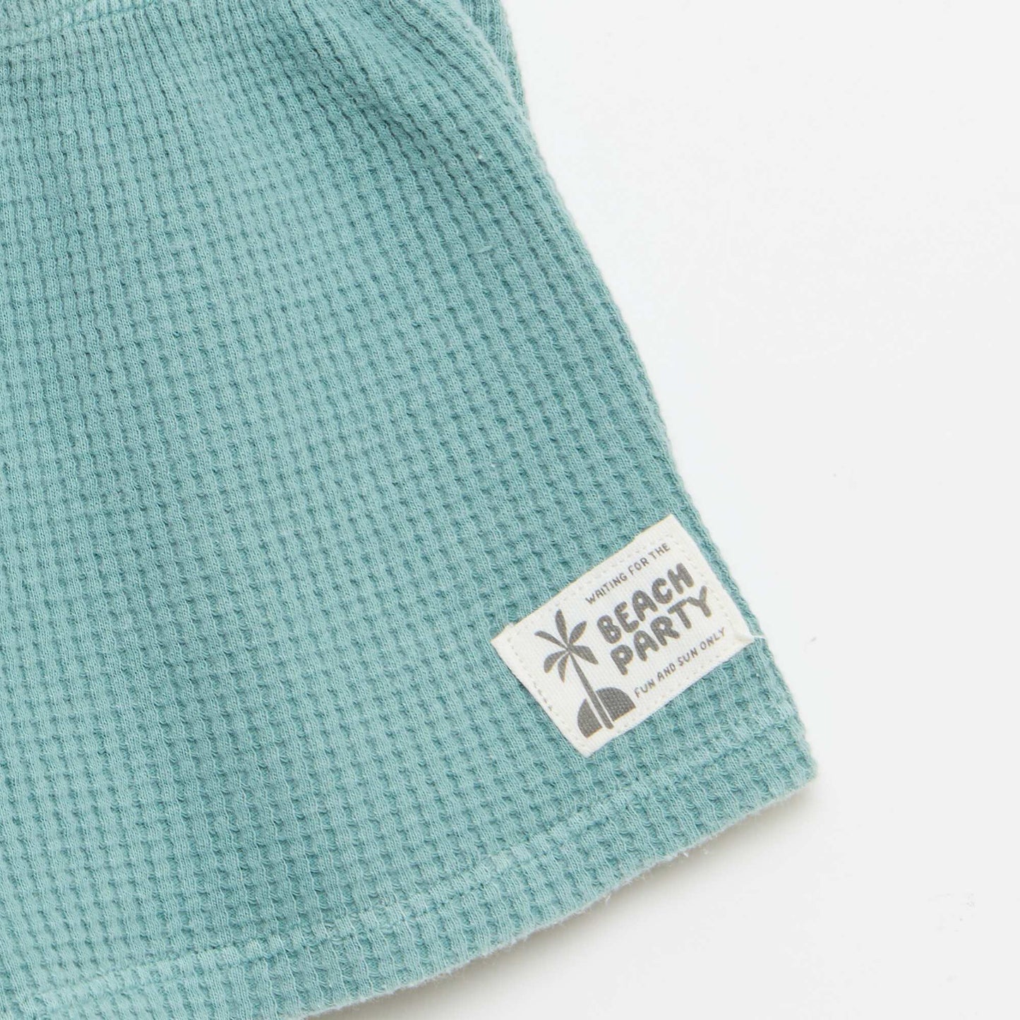 2-ნაწილიანი ვაფლის ნაქსოვი პოლო და შორტი კომპლექტი ლურჯი