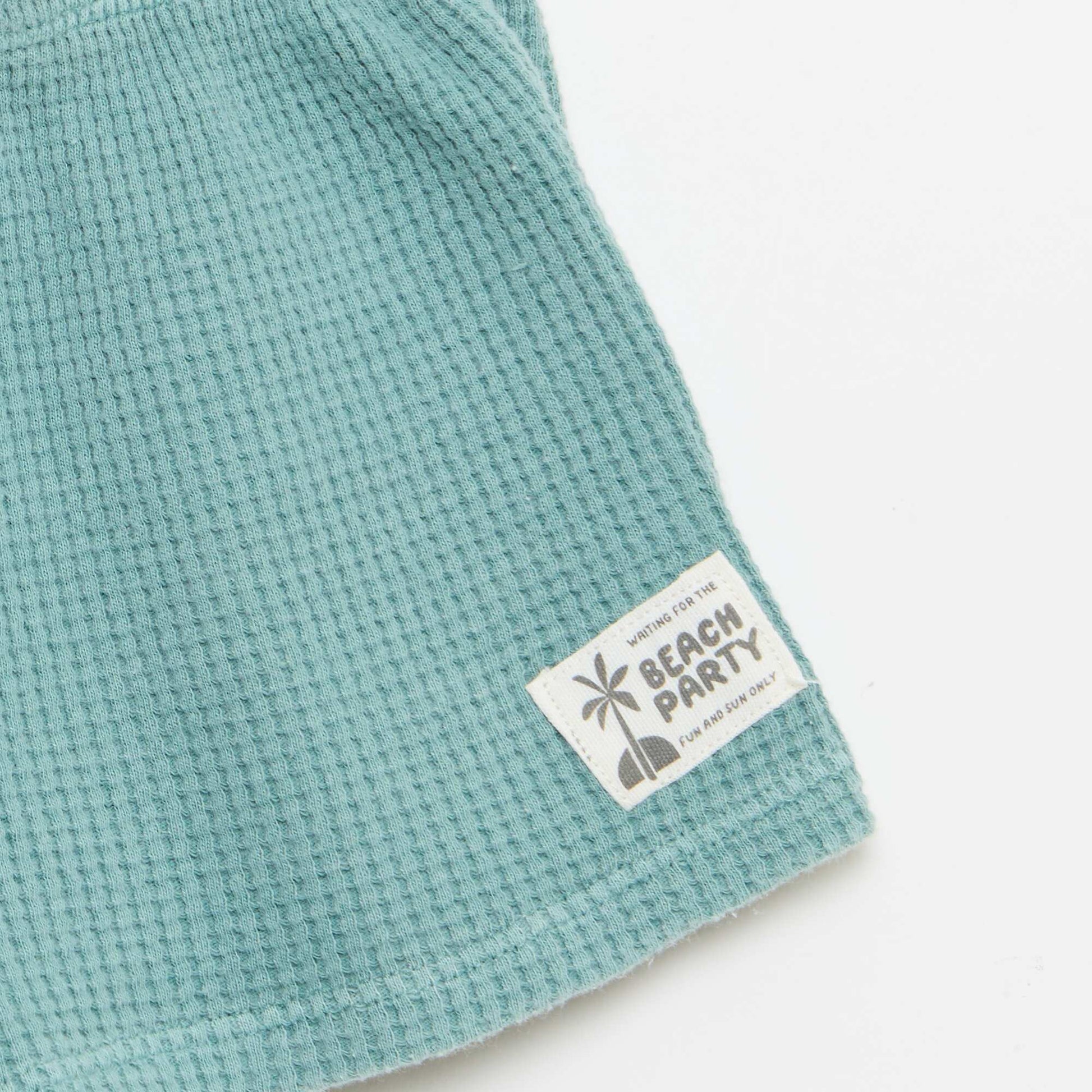 2-ნაწილიანი ვაფლის ნაქსოვი პოლო და შორტი კომპლექტი ლურჯი