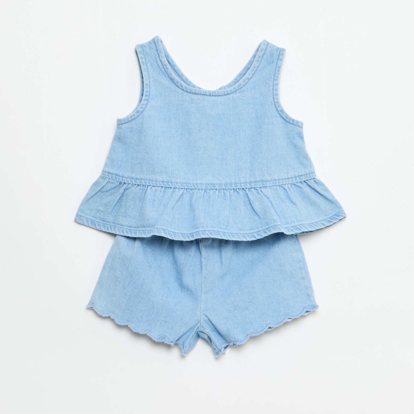 ჯინსის შორტი და მაისურის 2 ნაწილიანი კომპლექტი ლურჯი