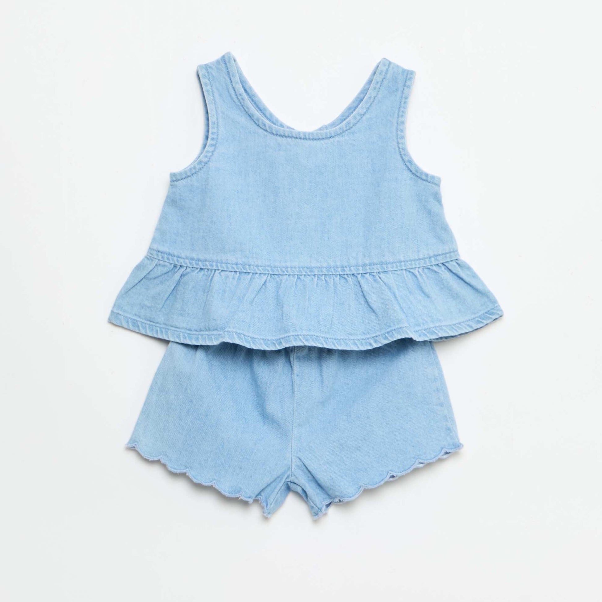 ჯინსის შორტი და მაისურის 2 ნაწილიანი კომპლექტი ლურჯი