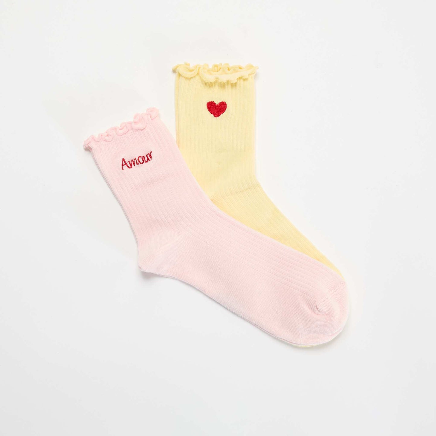 2-Pack of Embroidered Socks with Ruffled Edges YELLOW