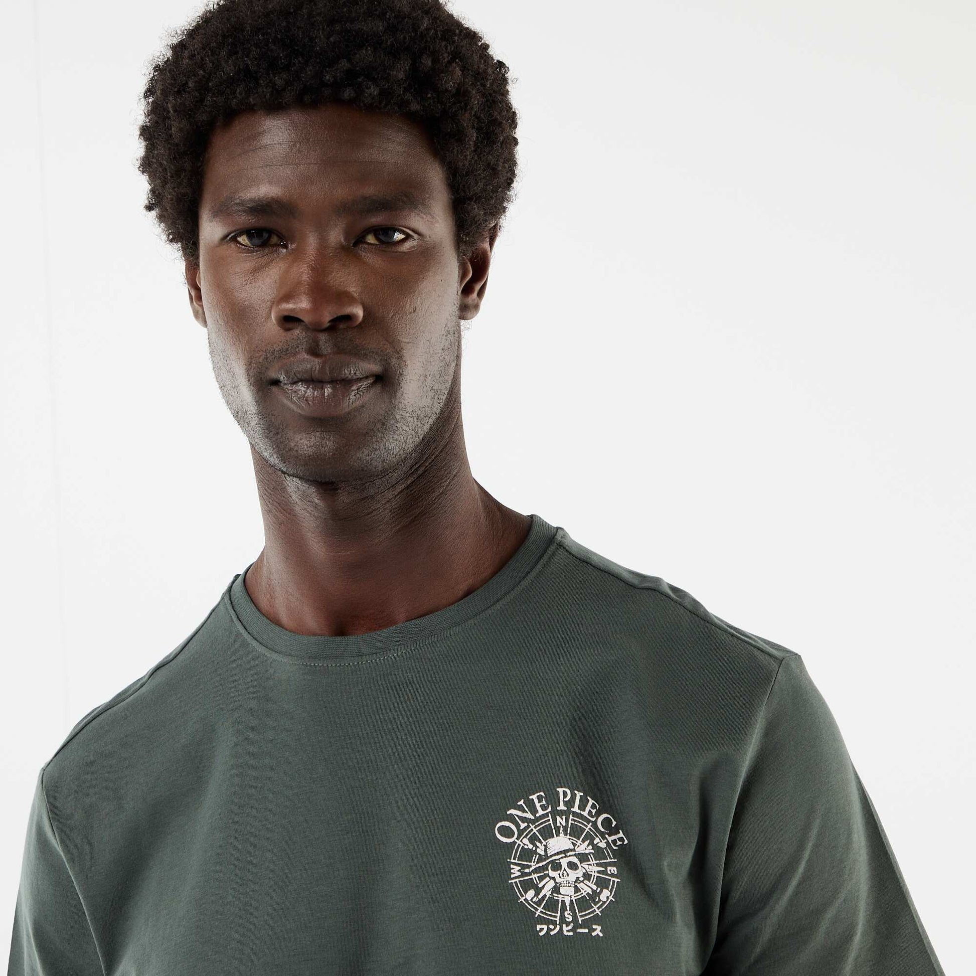 'One Piece' Front and Back Print T-shirt GREEN