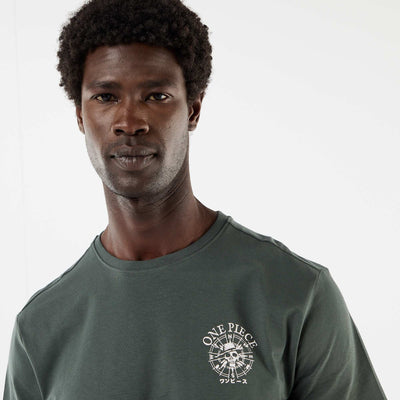 'One Piece' Front and Back Print T-shirt GREEN