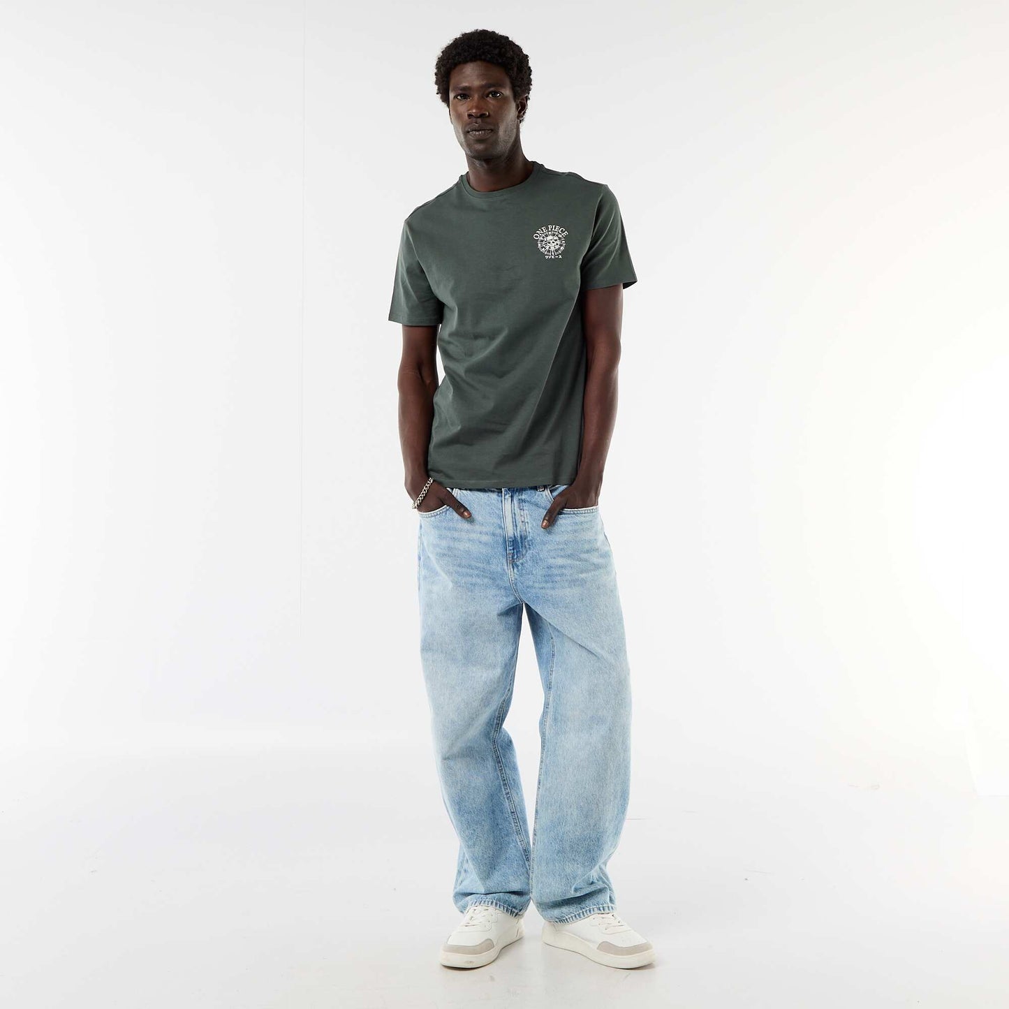 'One Piece' Front and Back Print T-shirt GREEN
