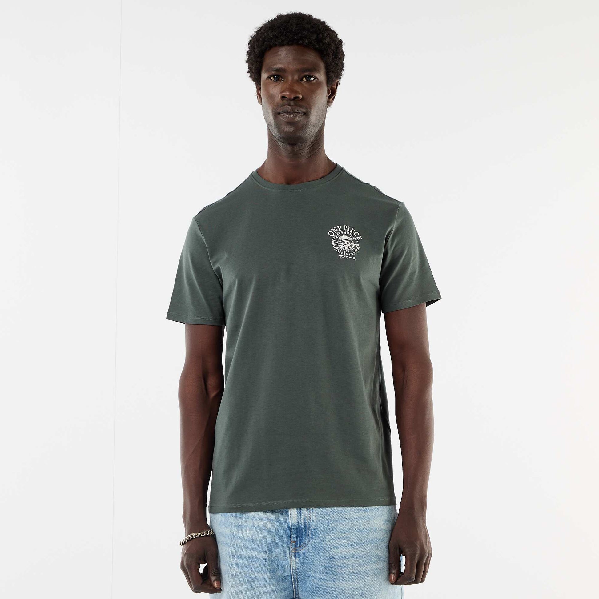 'One Piece' Front and Back Print T-shirt GREEN