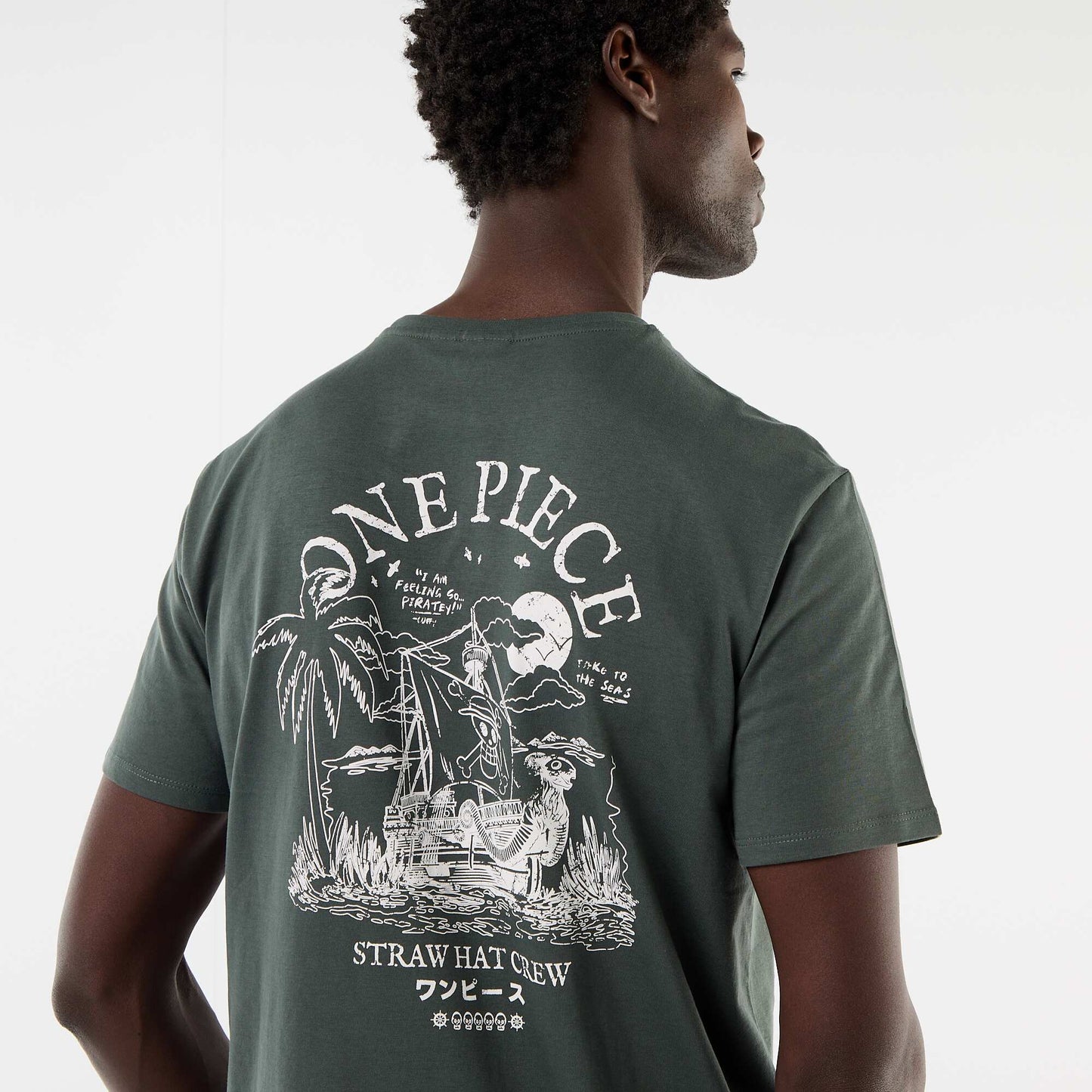 'One Piece' Front and Back Print T-shirt GREEN