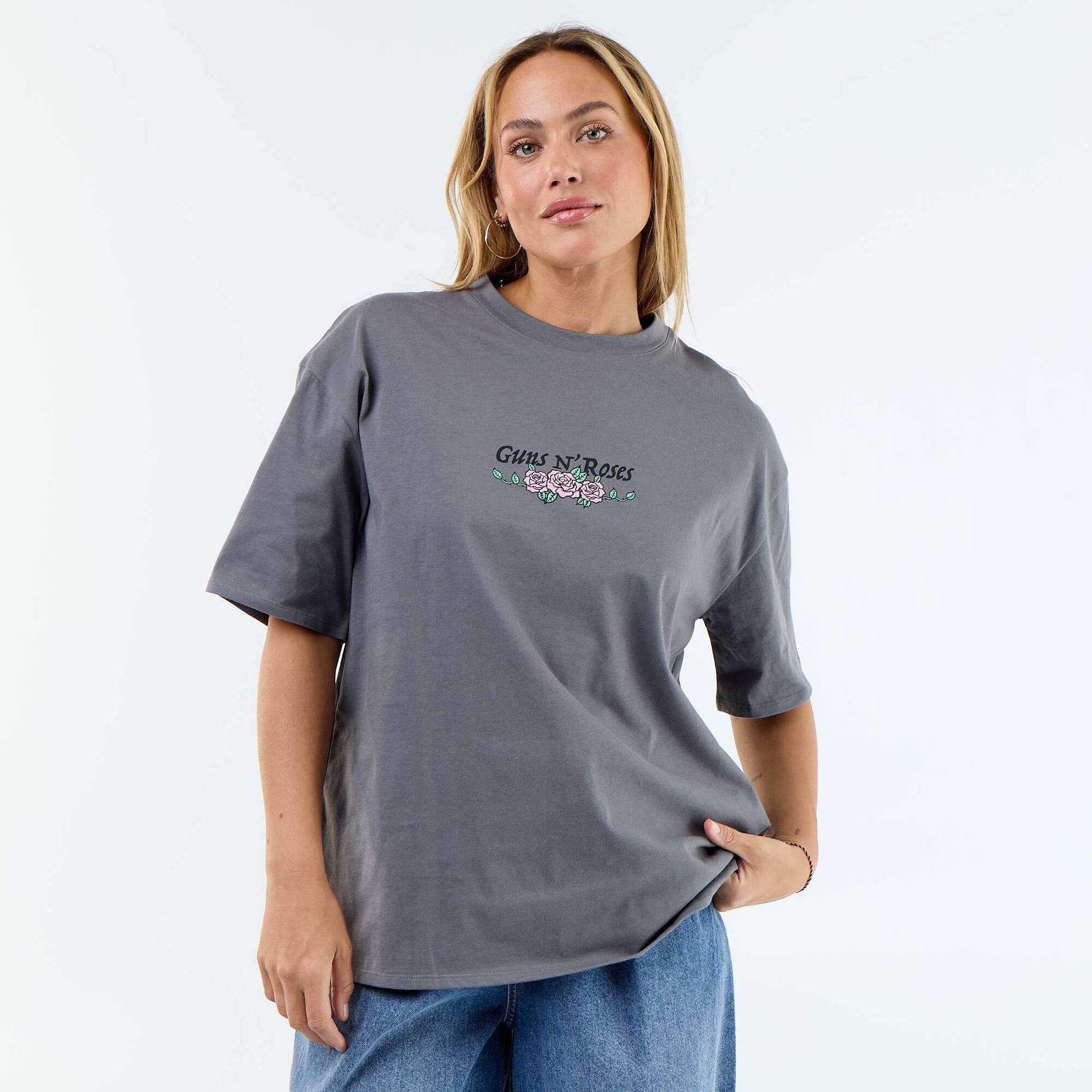 'Guns N' Roses' Short-Sleeved T-Shirt with Front and Back Print GREY