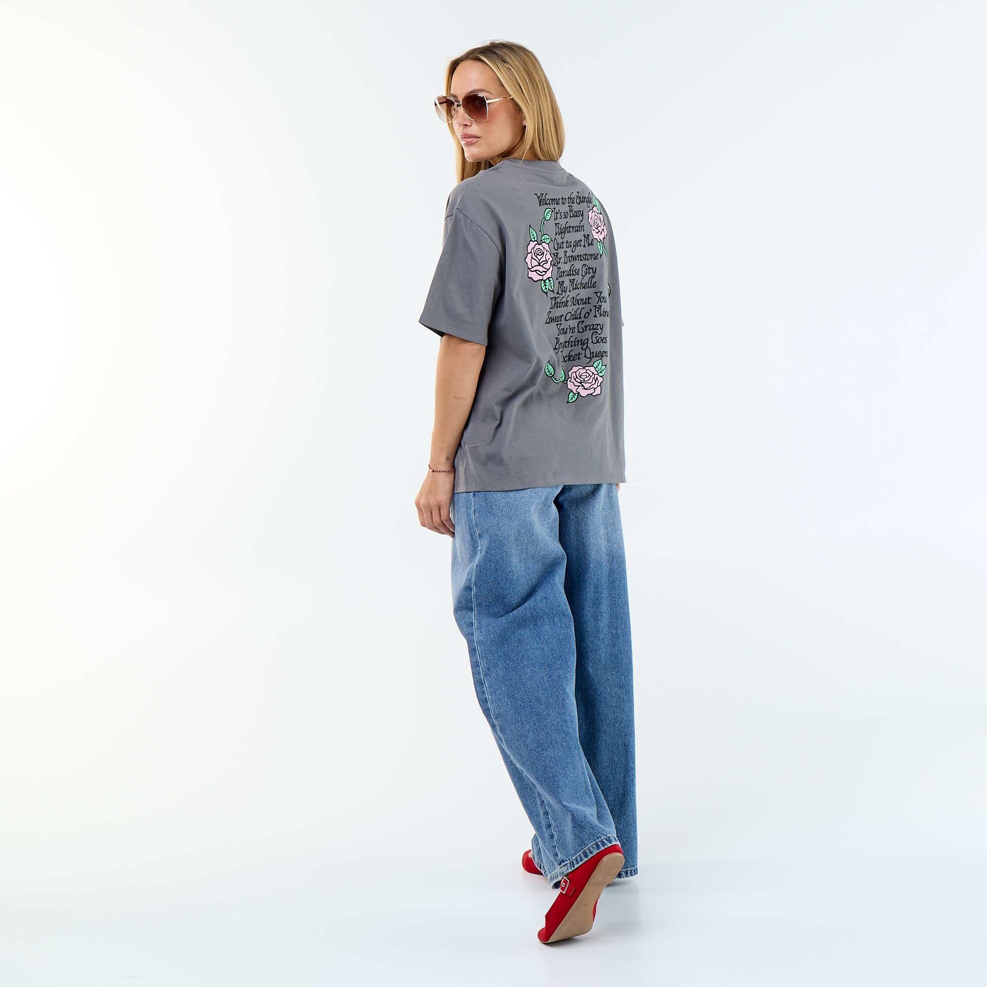 'Guns N' Roses' Short-Sleeved T-Shirt with Front and Back Print GREY