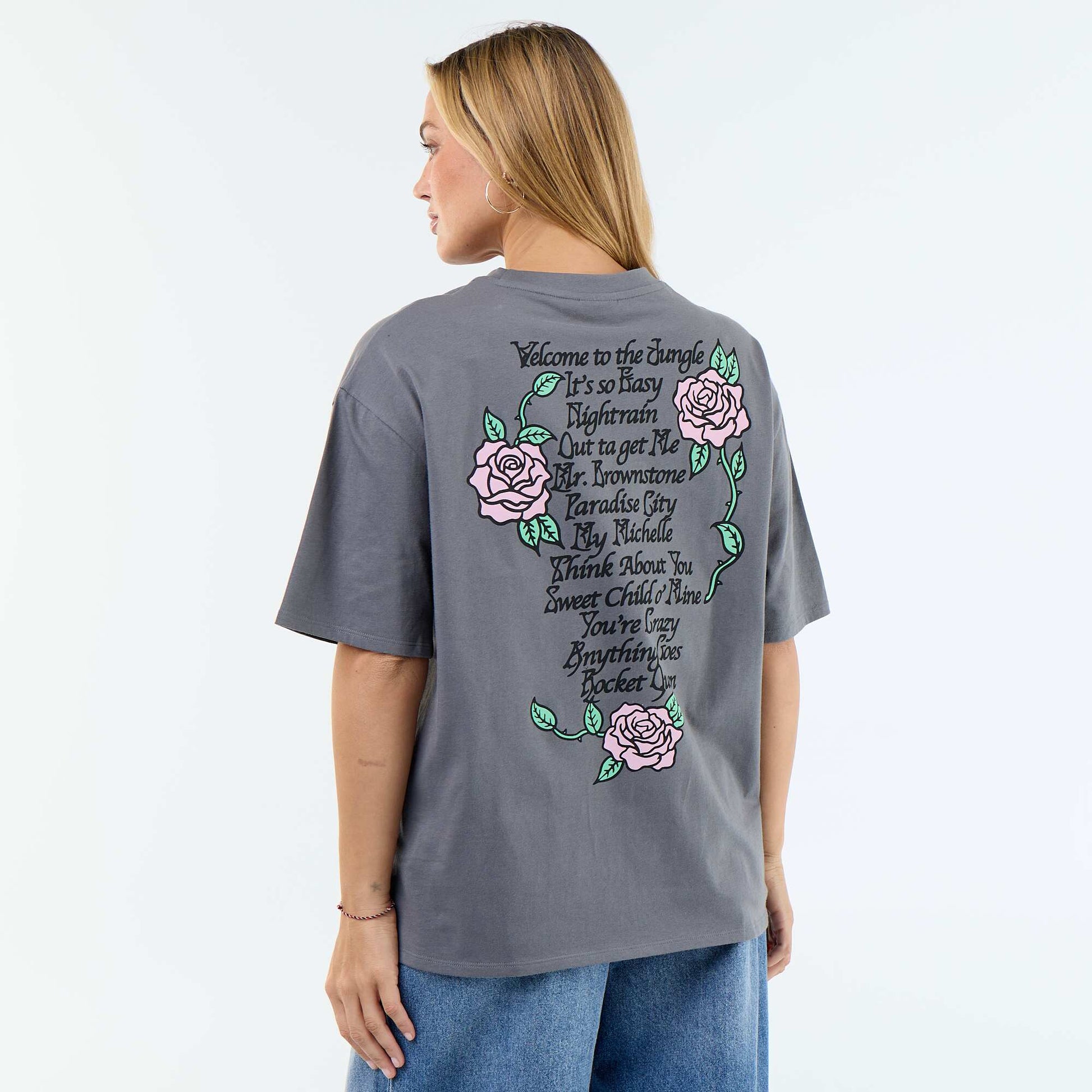 'Guns N' Roses' Short-Sleeved T-Shirt with Front and Back Print GREY