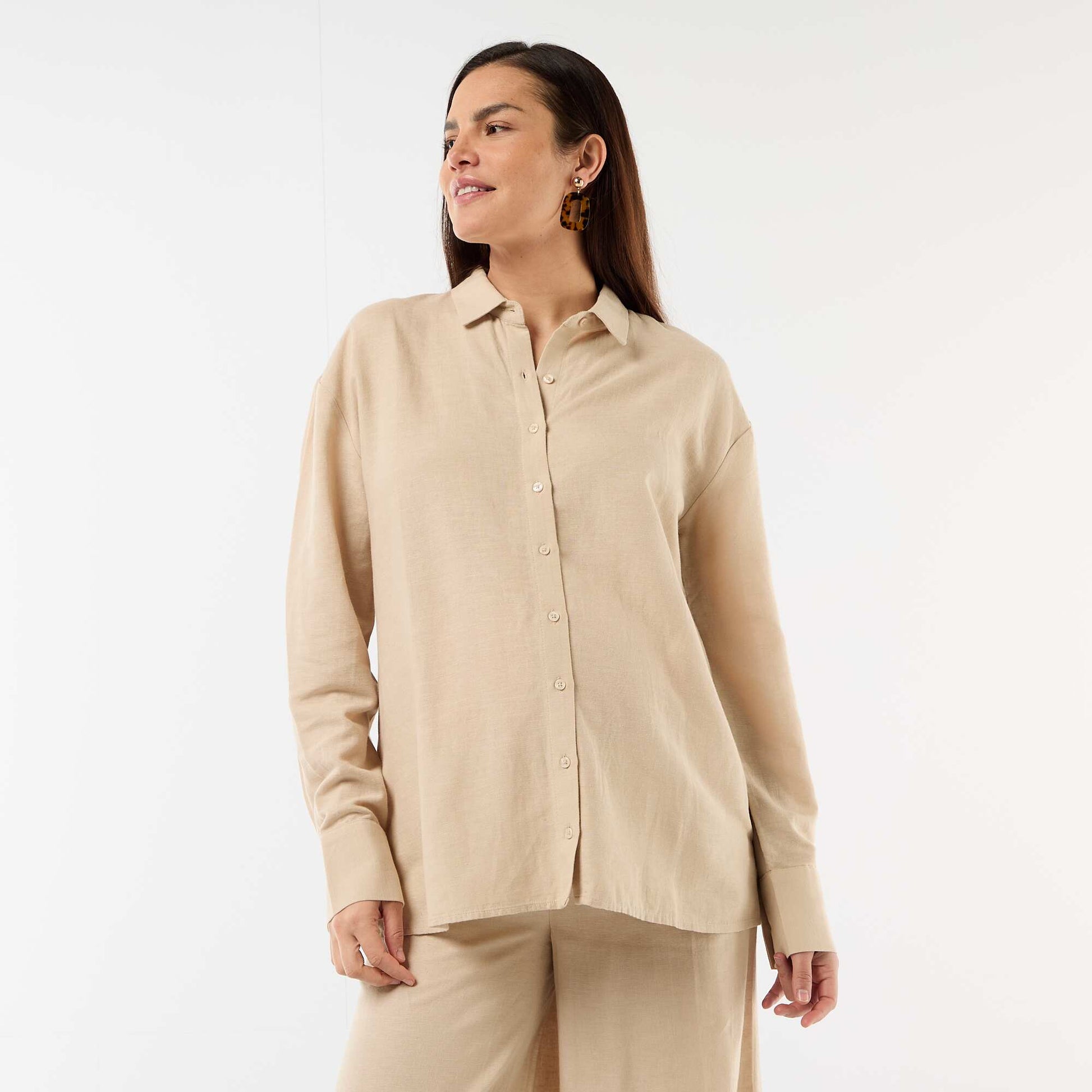 Linen blend maternity shirt BEIGE
