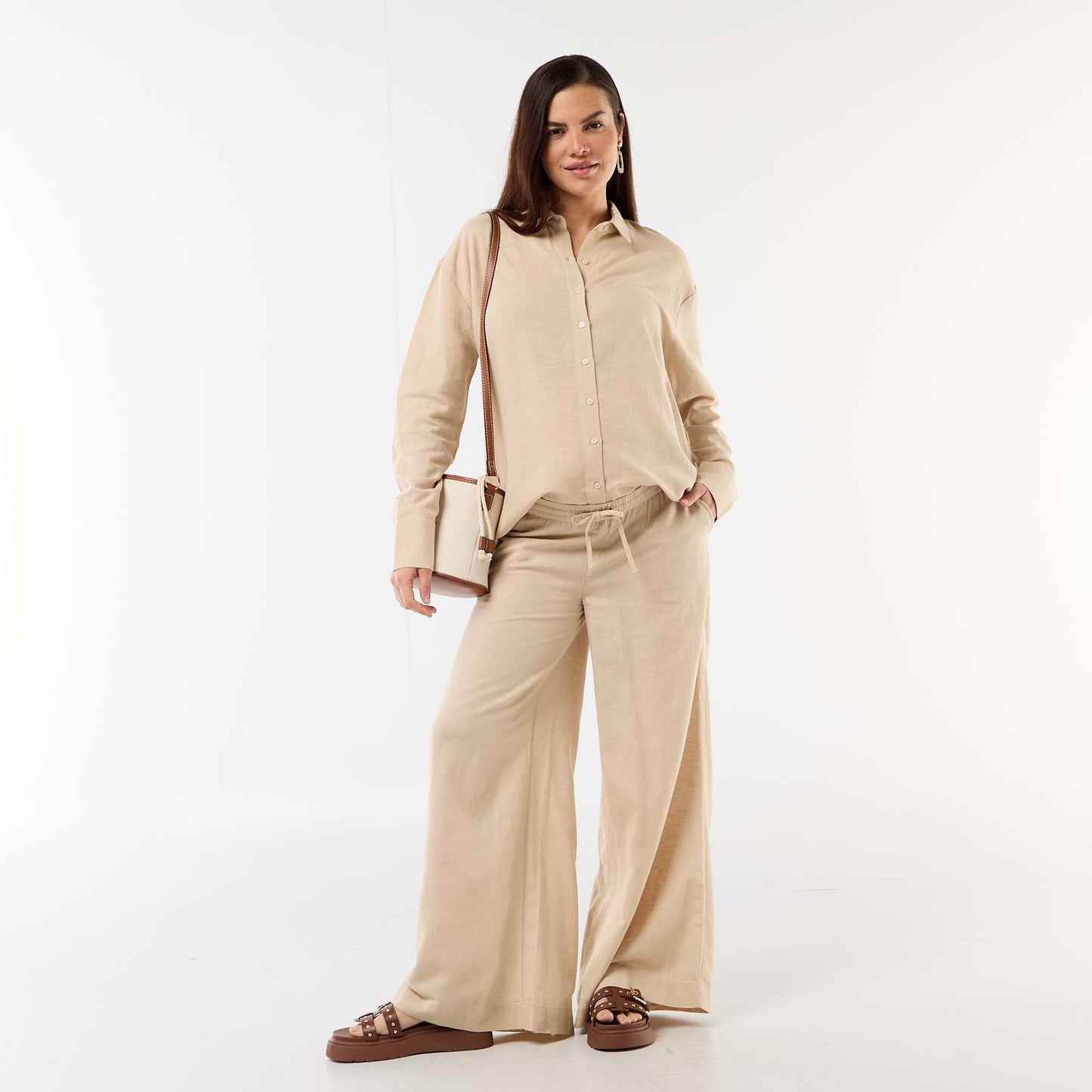 Linen blend maternity shirt BEIGE
