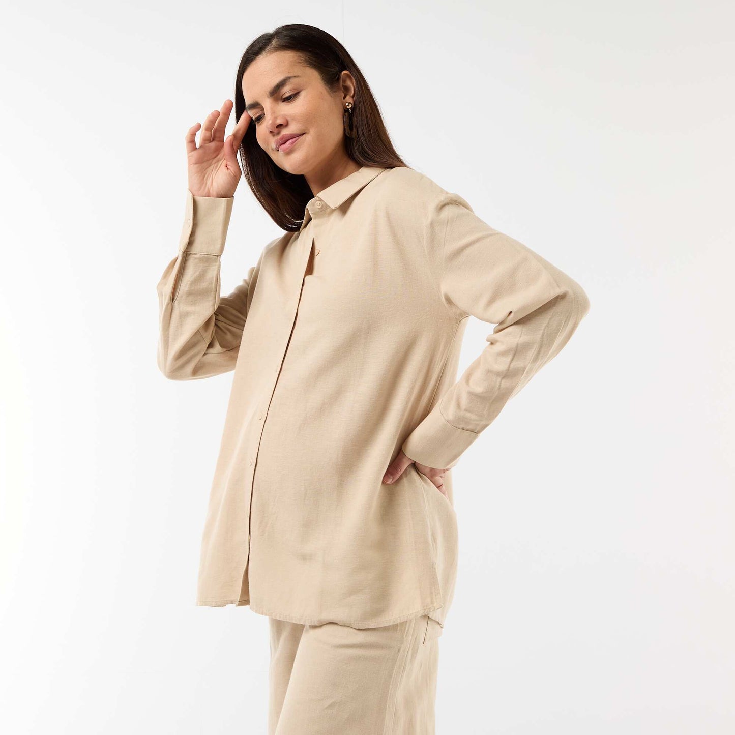 Linen blend maternity shirt BEIGE