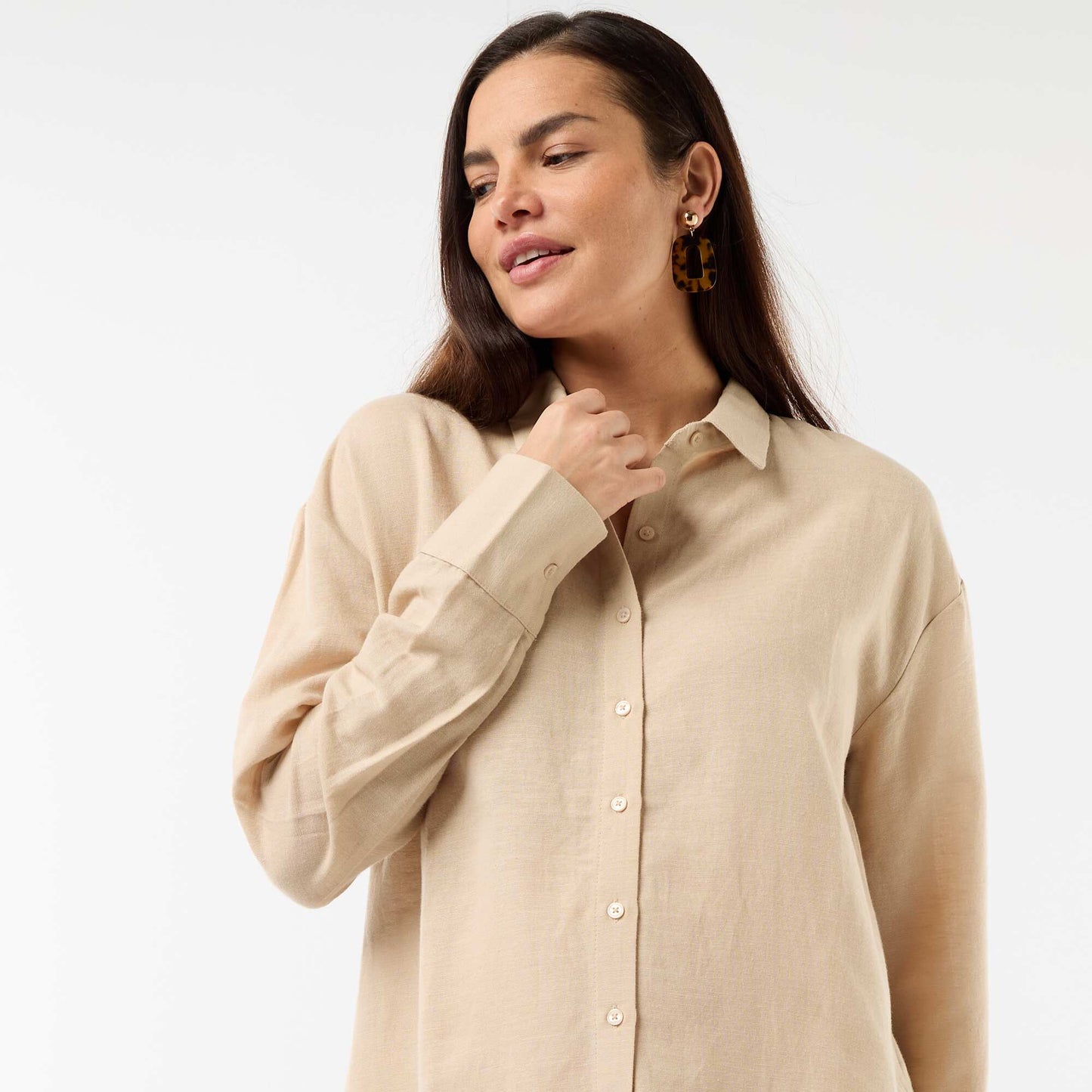 Linen blend maternity shirt BEIGE