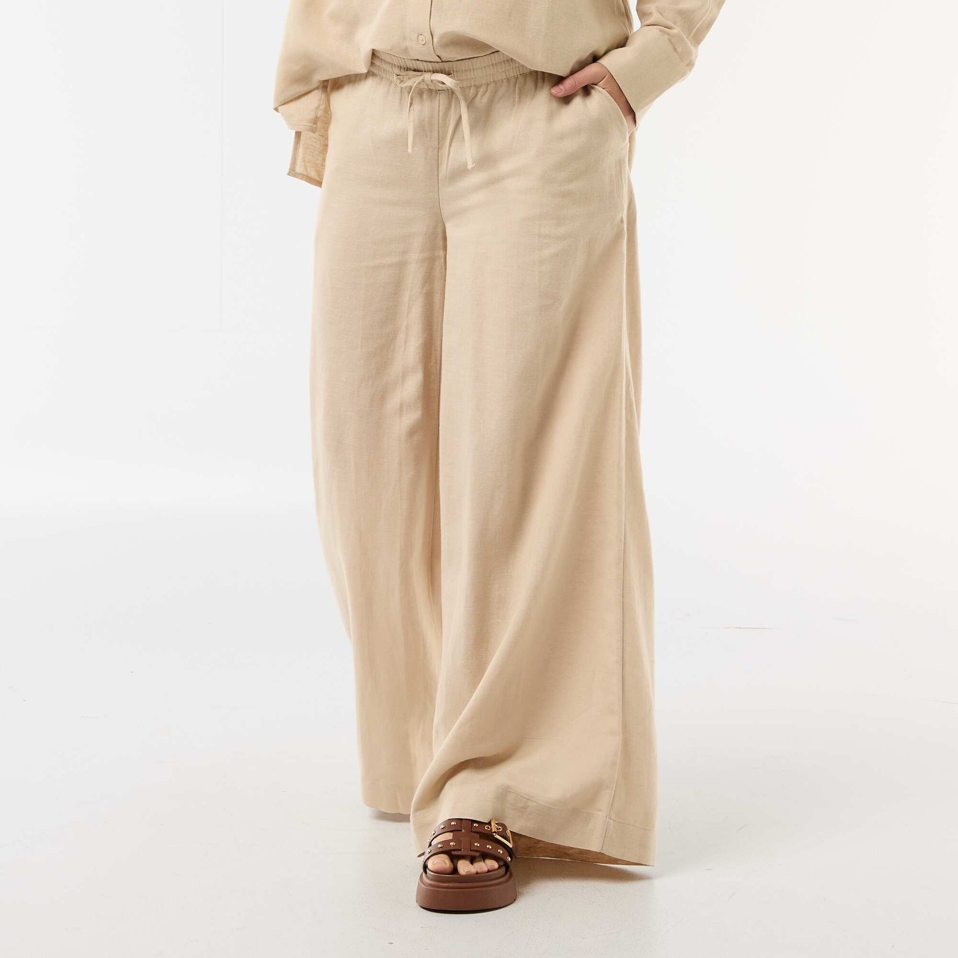 Wide-leg maternity trousers in linen blend BEIGE
