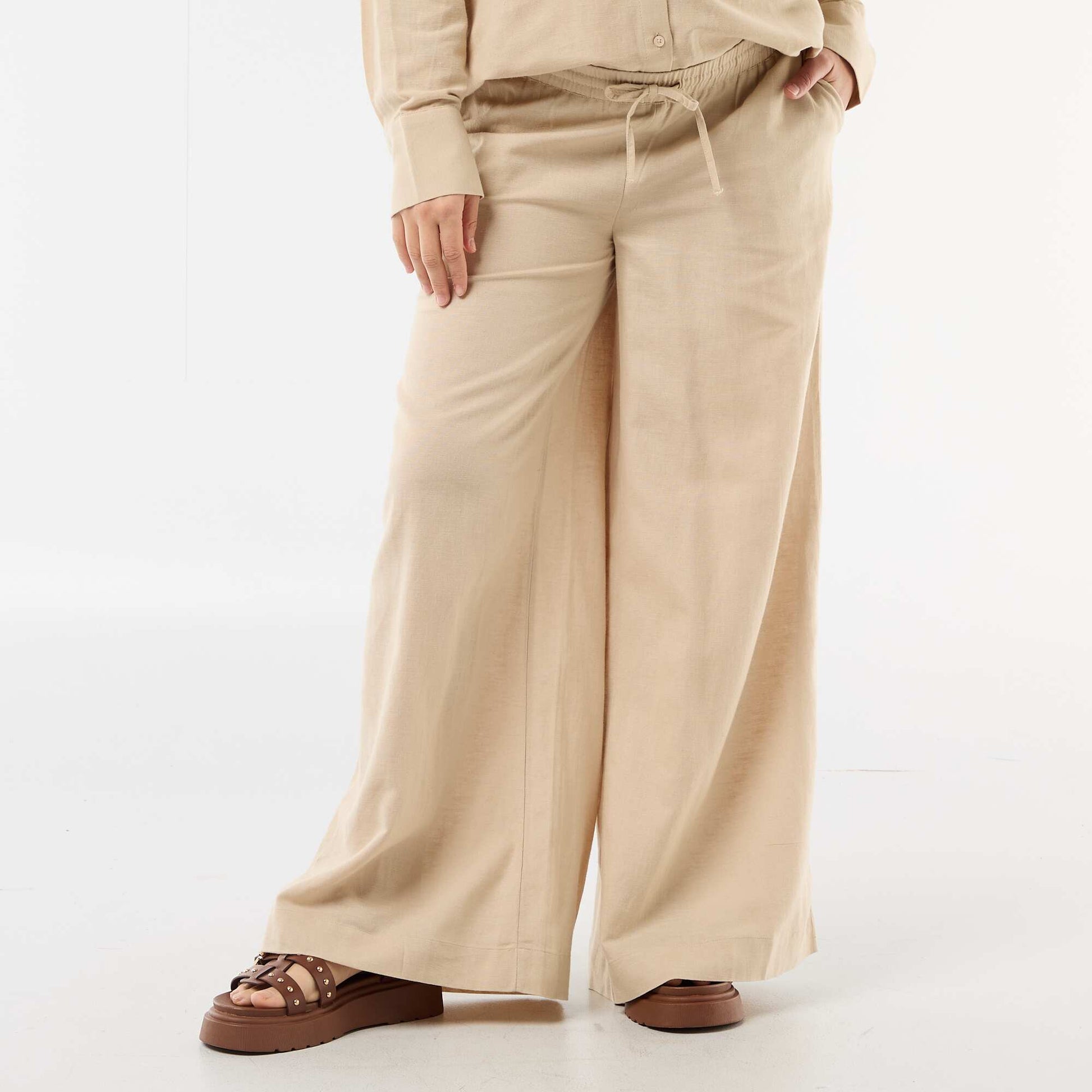 Wide-leg maternity trousers in linen blend BEIGE