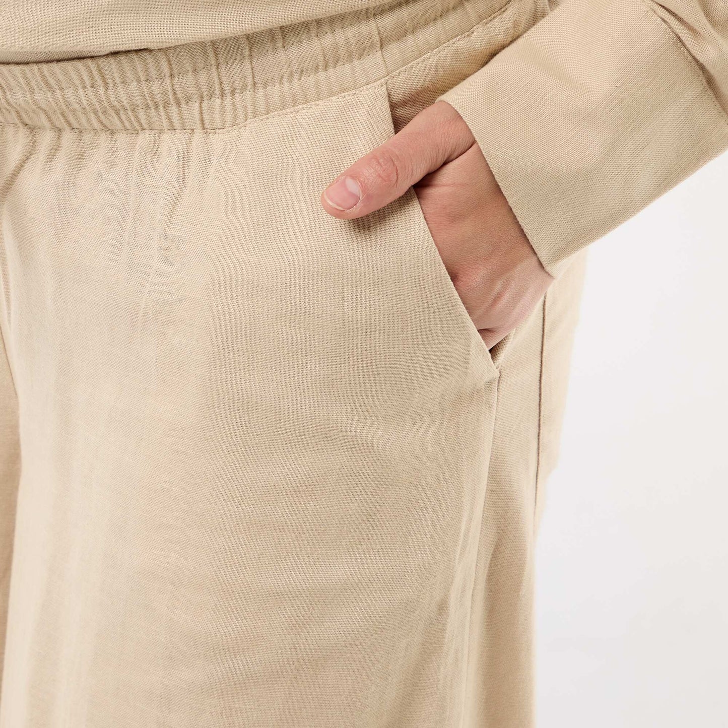 Wide-leg maternity trousers in linen blend BEIGE