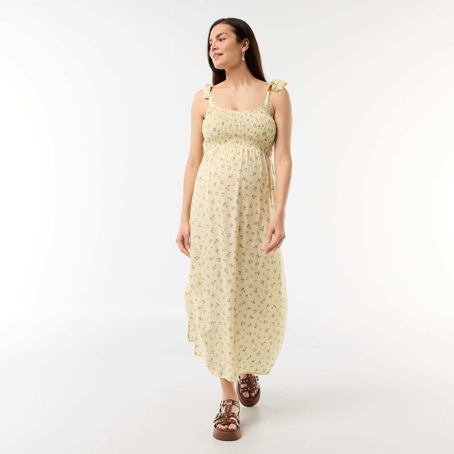 Long smocked maternity dress YELLOW