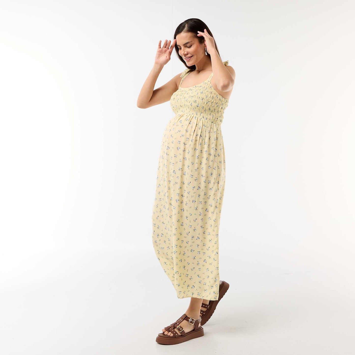Long smocked maternity dress YELLOW