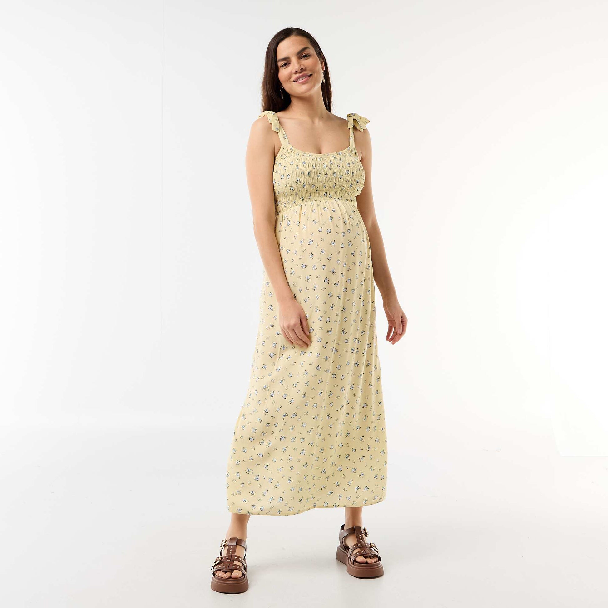 Long smocked maternity dress YELLOW