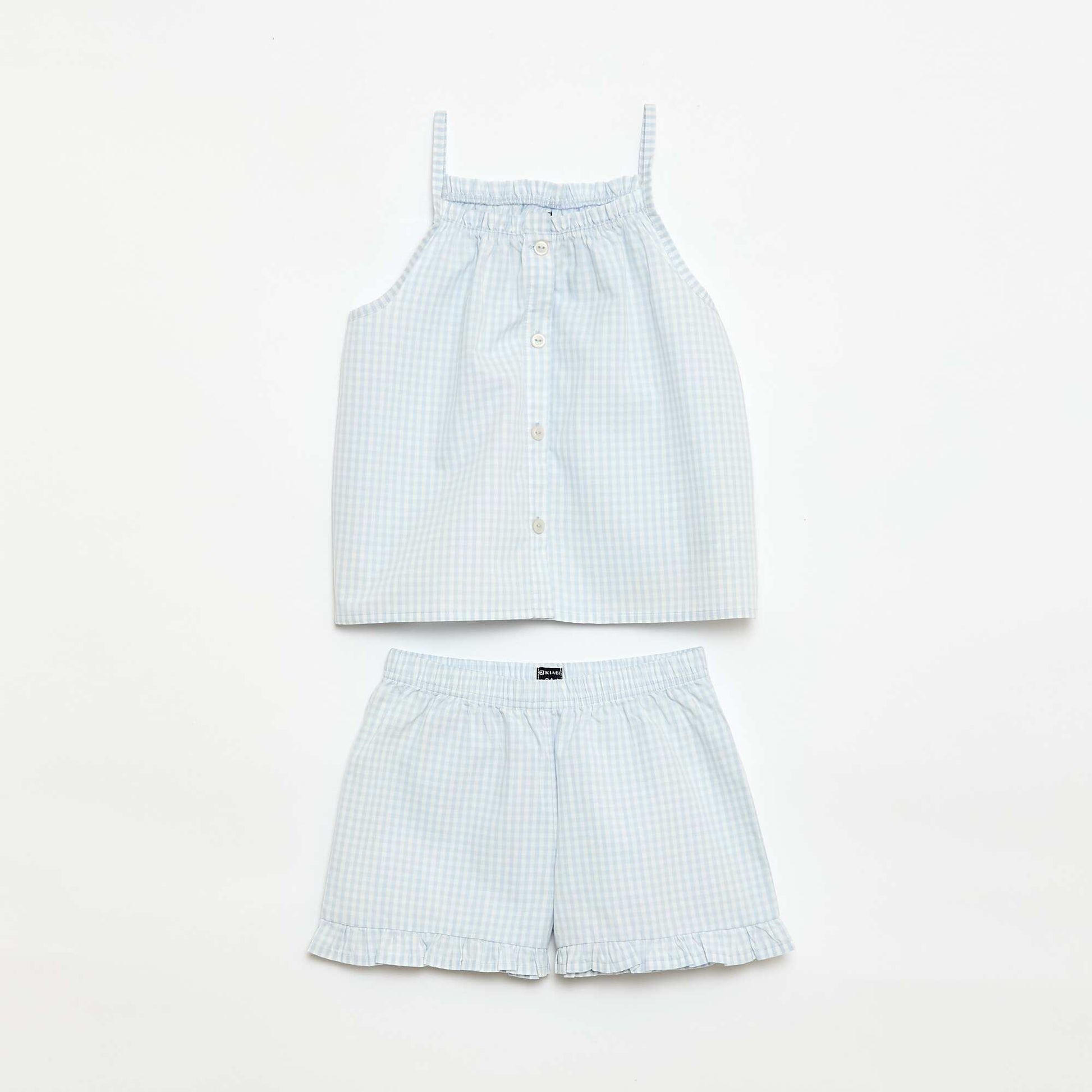 Gingham Print Short Pajama Set - 2 pieces WHITE