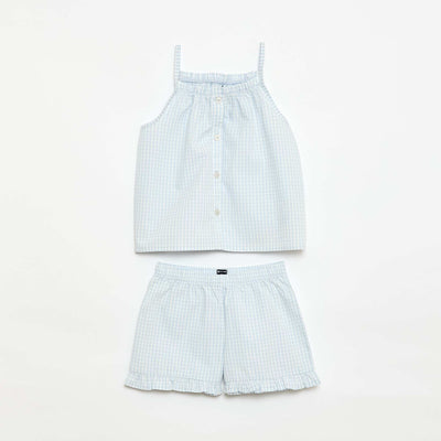 Gingham Print Short Pajama Set - 2 pieces WHITE