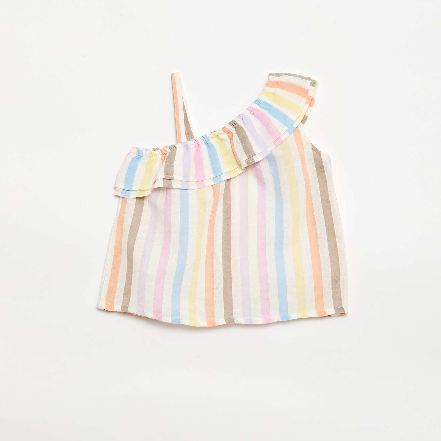 Asymmetrical Strap Top with Ruffles WHITE