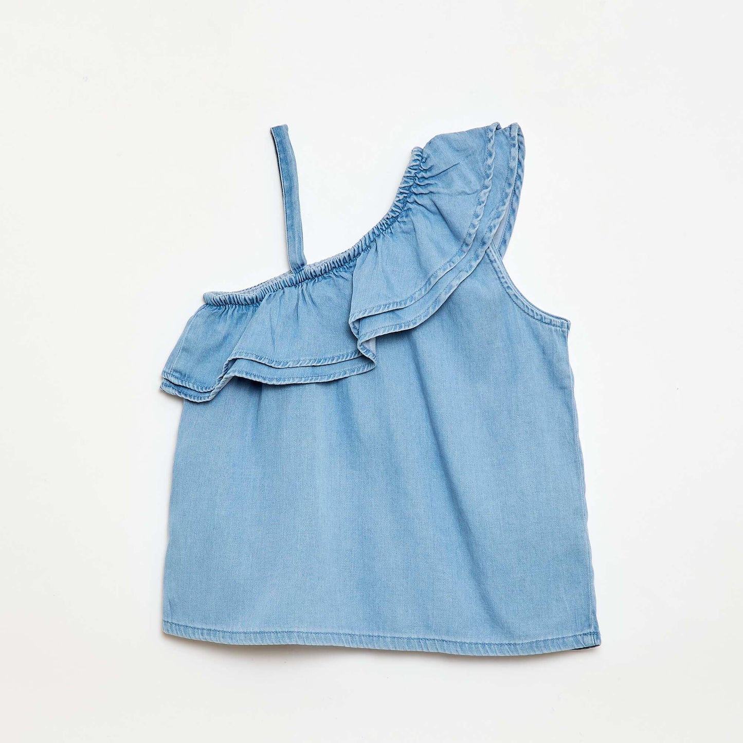 Asymmetric Strappy Top with Ruffled Collar BLUE