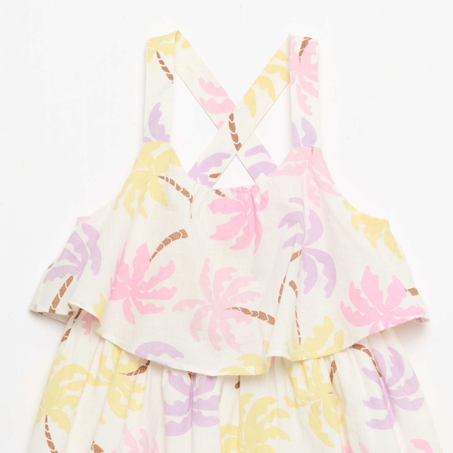 Criss-Cross Strap Shift Dress with Ruffles BEIGE