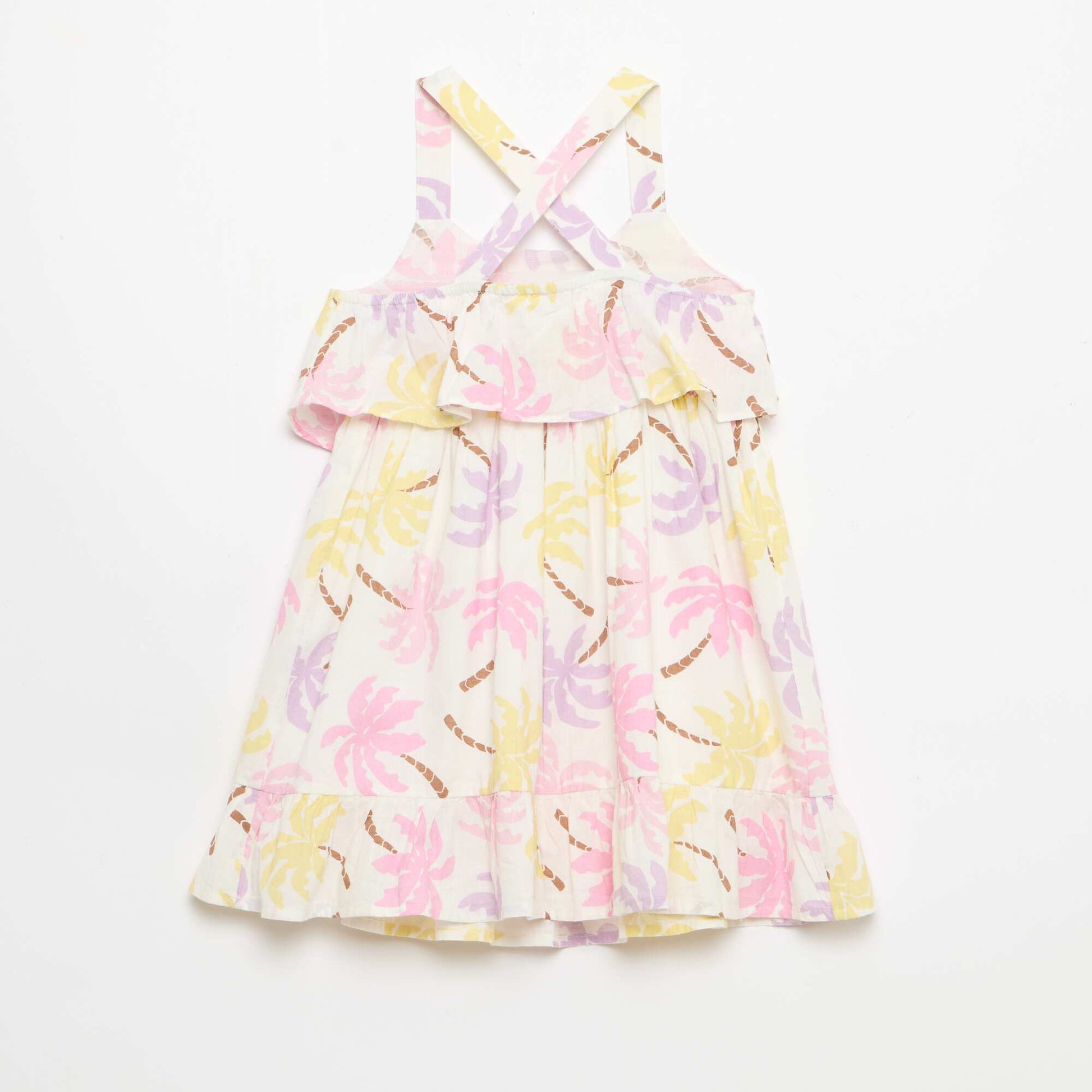 Criss-Cross Strap Shift Dress with Ruffles BEIGE