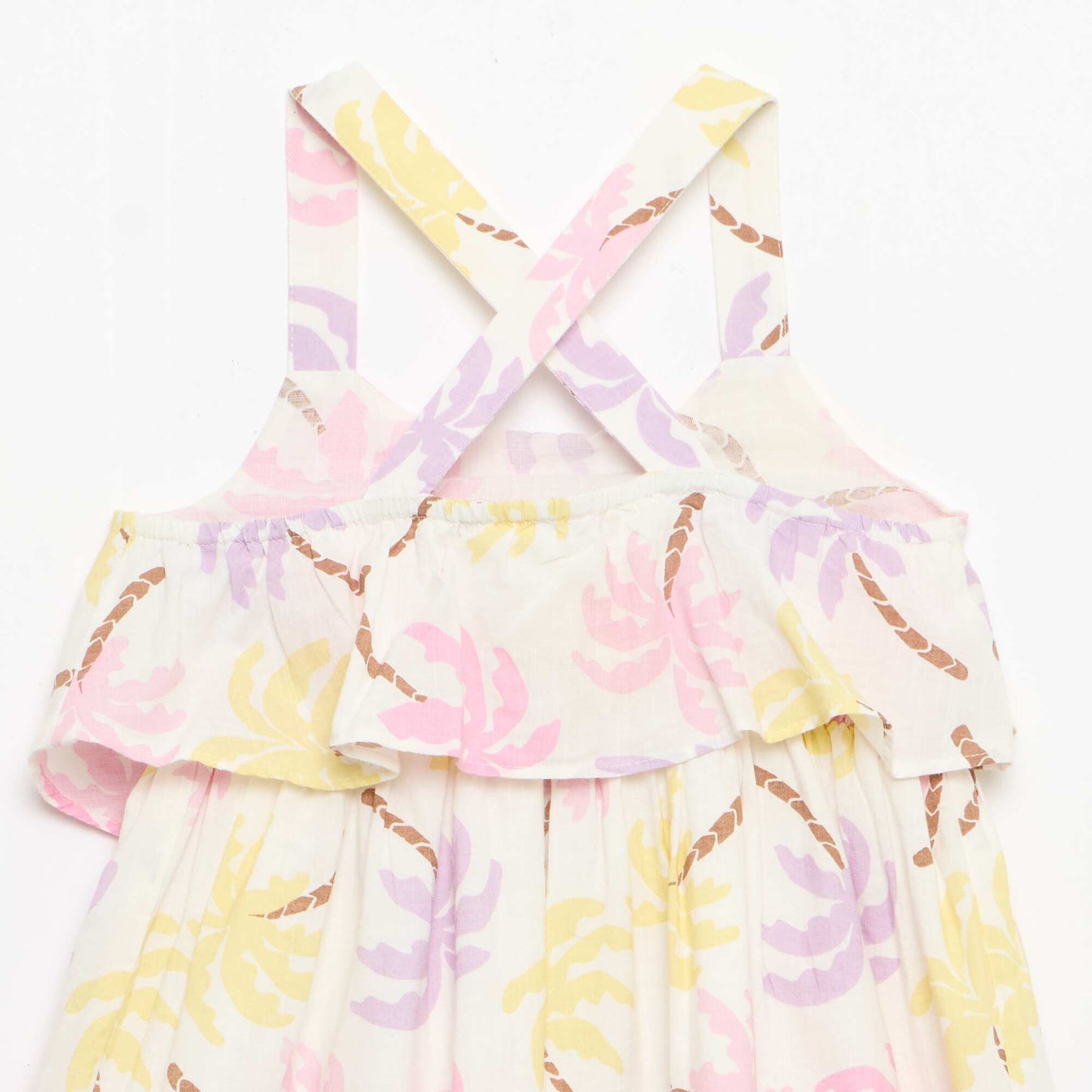 Criss-Cross Strap Shift Dress with Ruffles BEIGE
