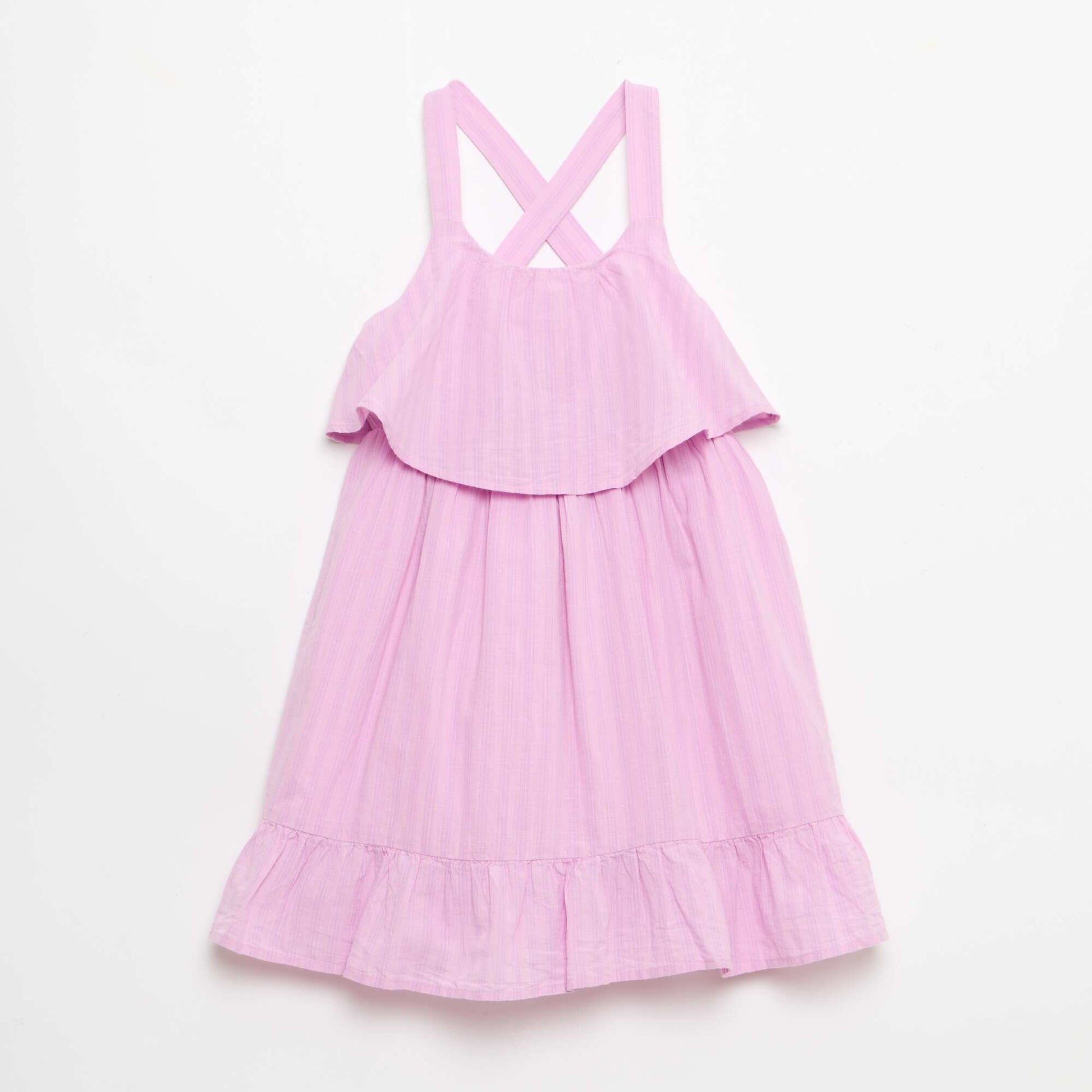 Criss-Cross Strap Shift Dress with Ruffles PURPLE