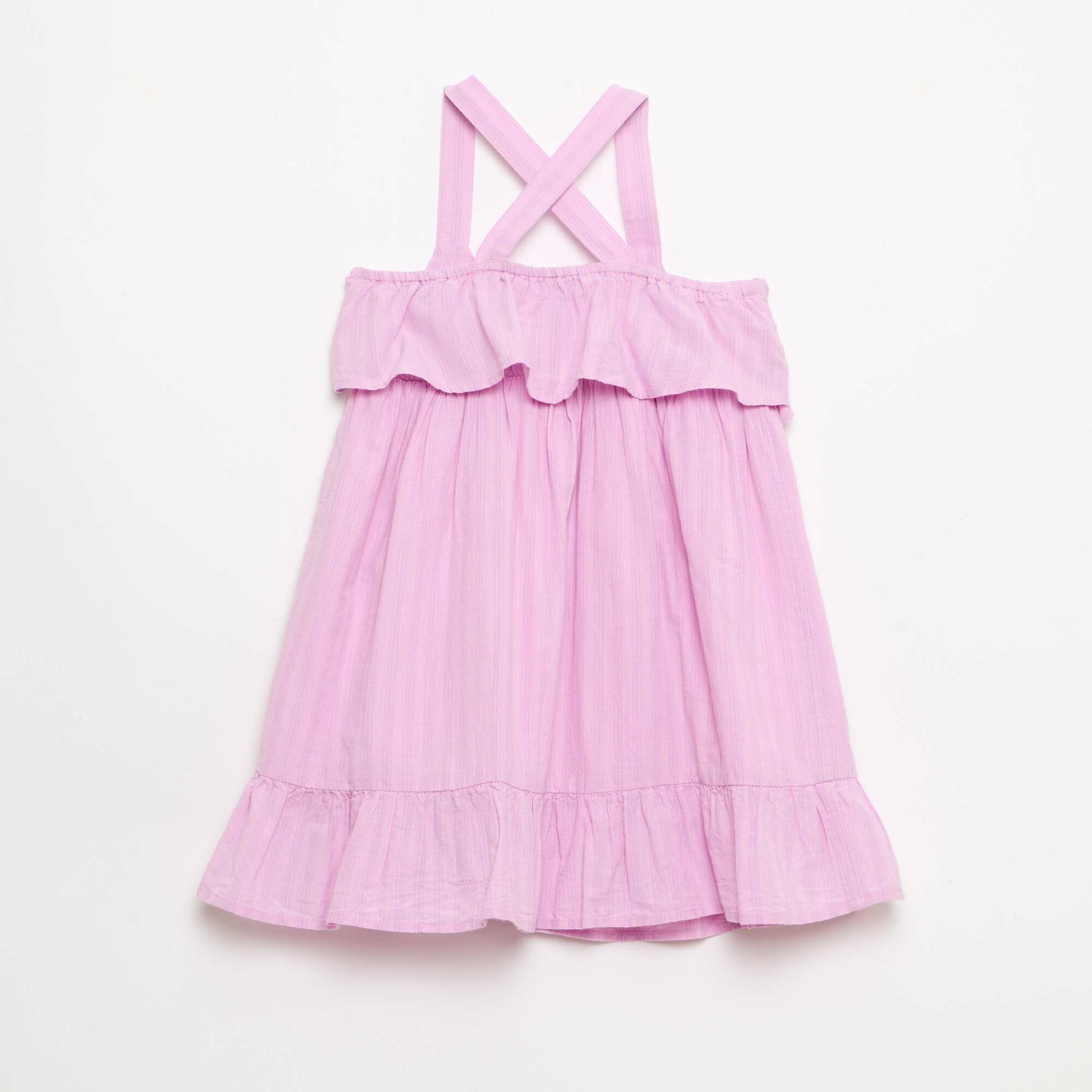 Criss-Cross Strap Shift Dress with Ruffles PURPLE