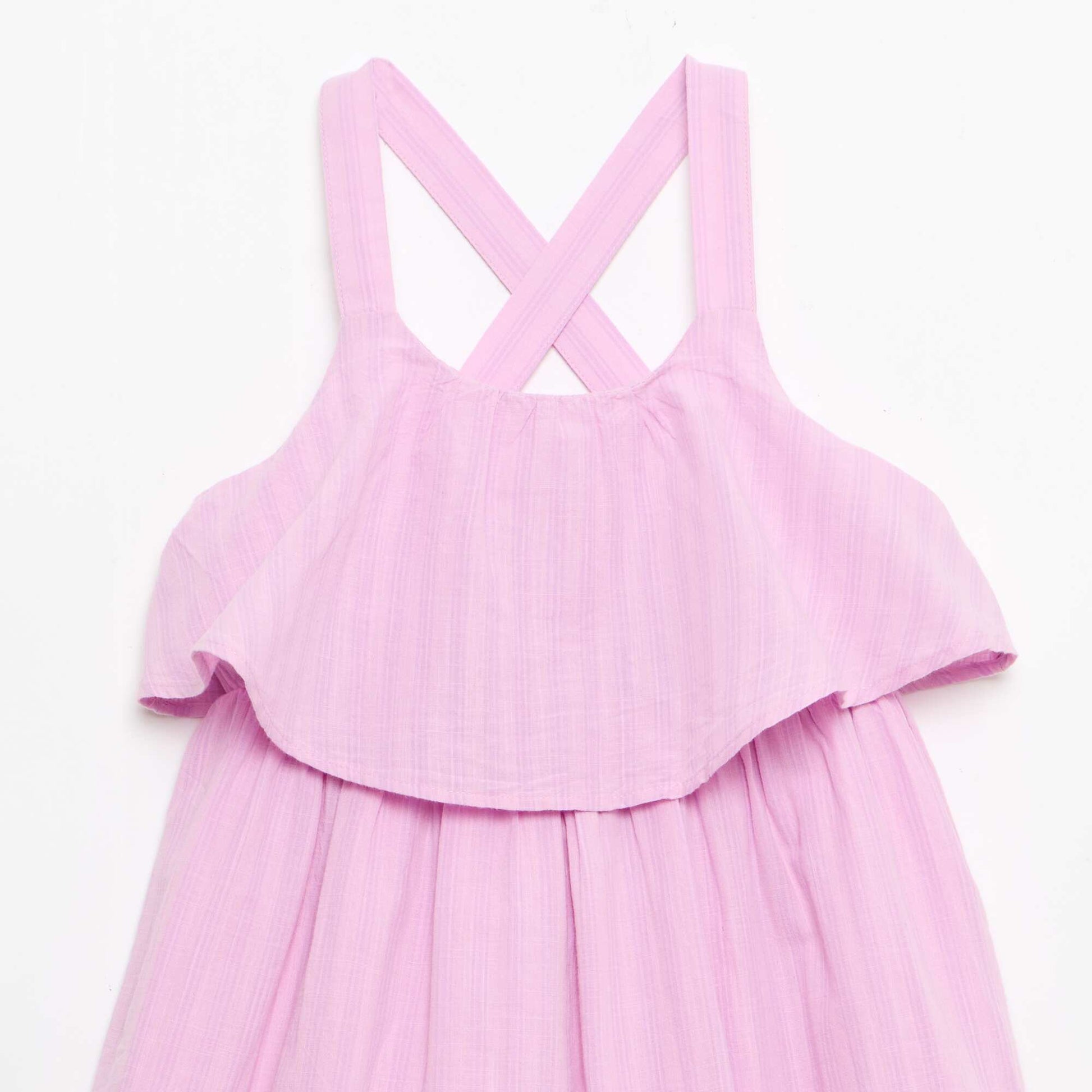 Criss-Cross Strap Shift Dress with Ruffles PURPLE