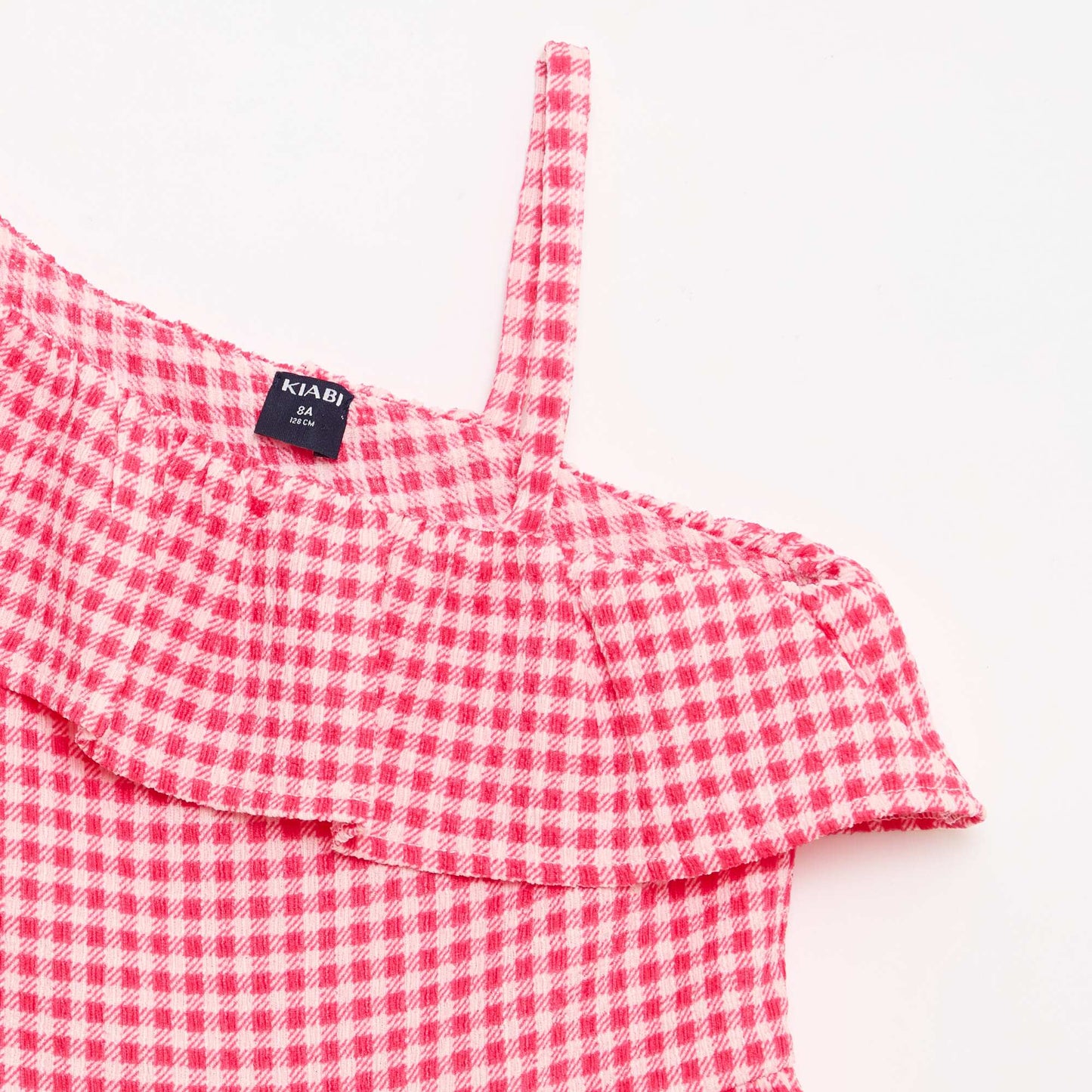 Asymmetrical Ruffled Gingham Dress PINK