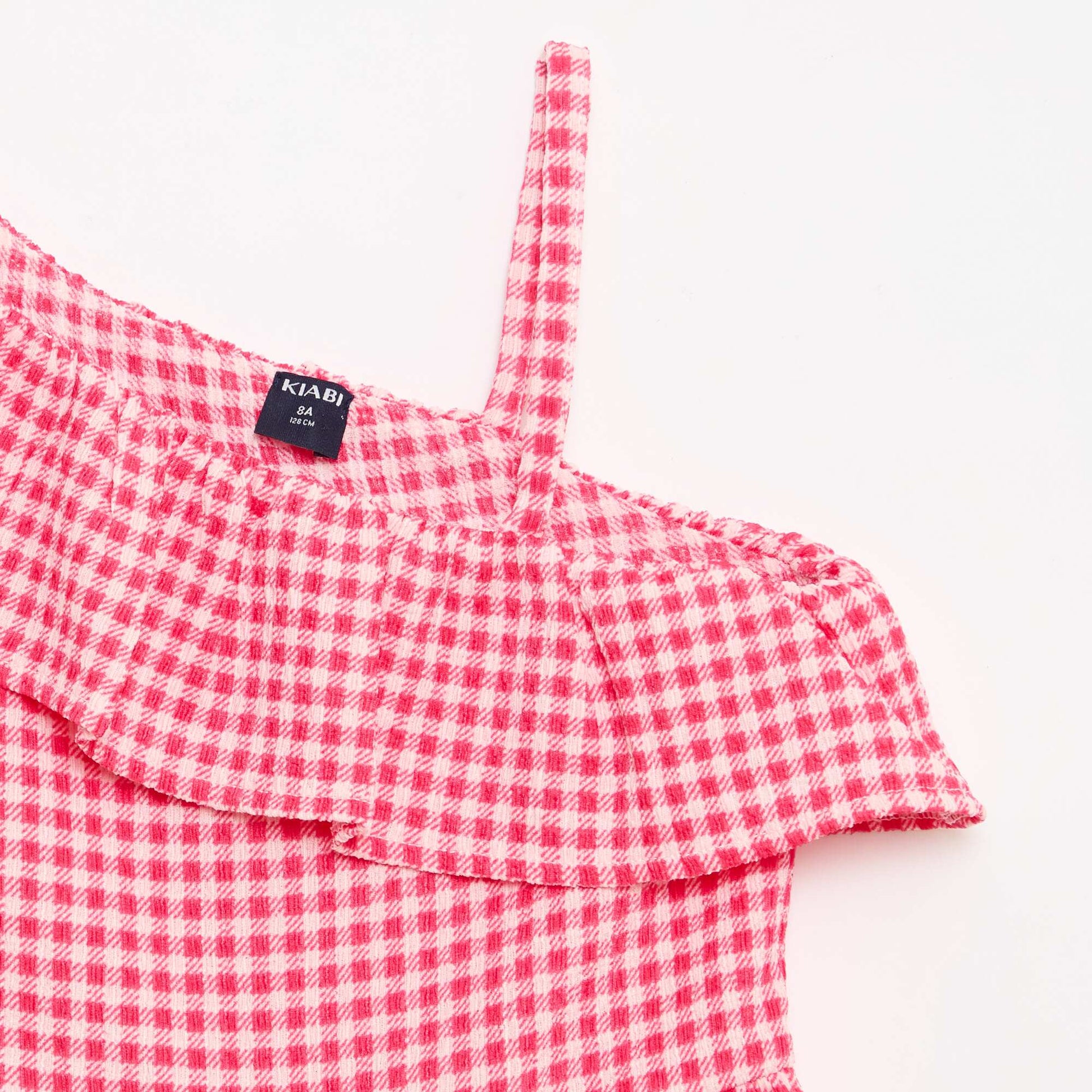 Asymmetrical Ruffled Gingham Dress PINK