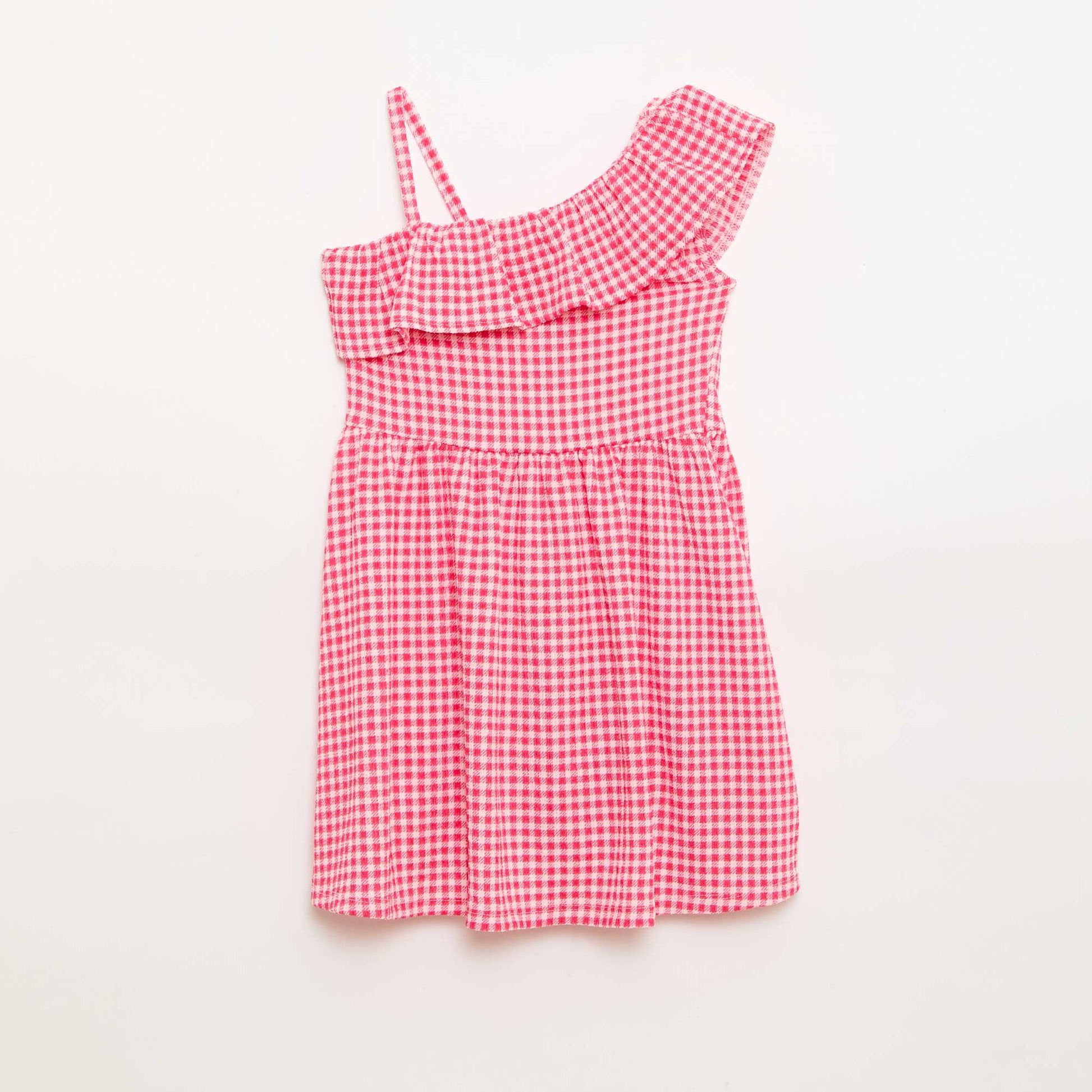 Asymmetrical Ruffled Gingham Dress PINK