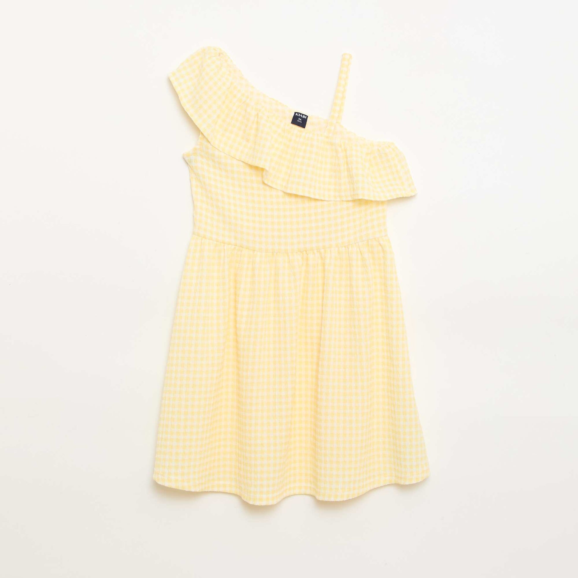 Asymmetrical Ruffled Gingham Dress YELLOW