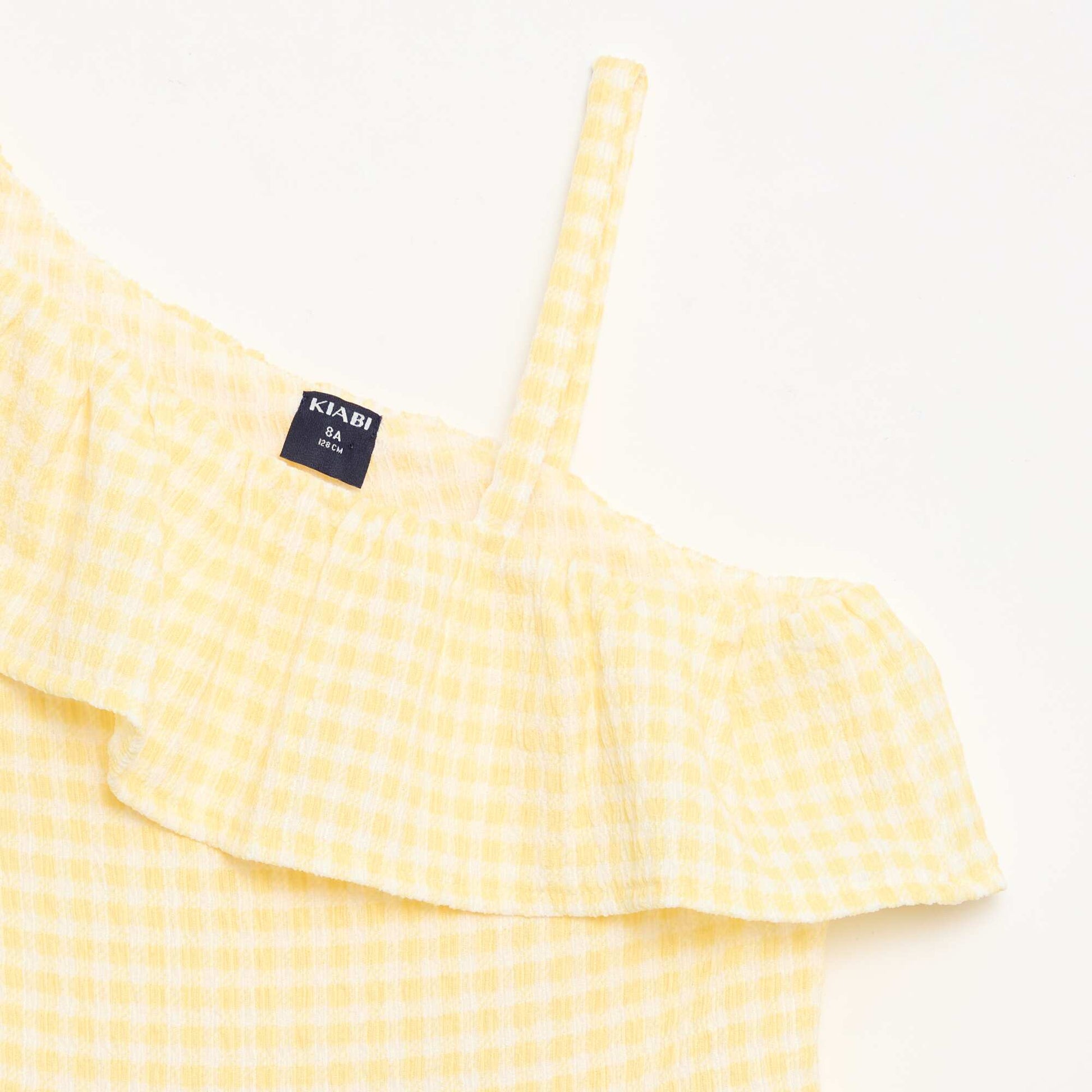 Asymmetrical Ruffled Gingham Dress YELLOW