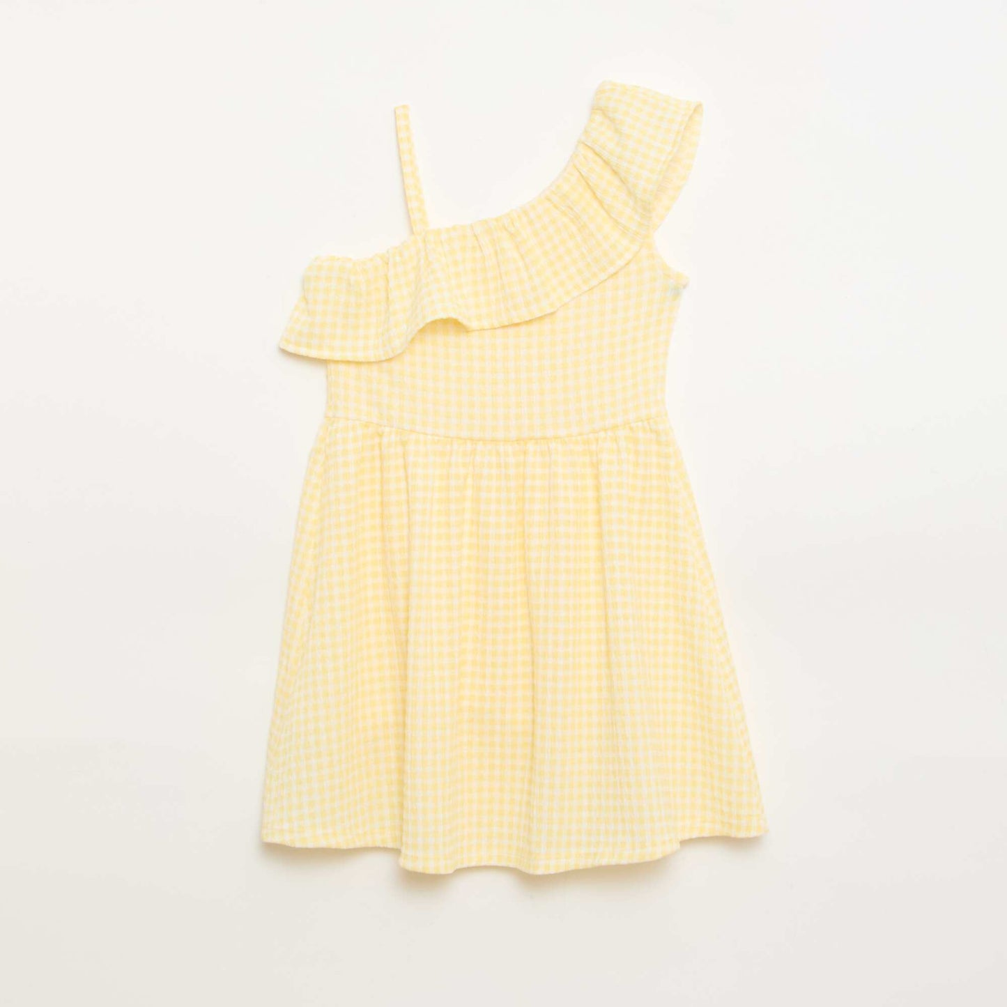 Asymmetrical Ruffled Gingham Dress YELLOW