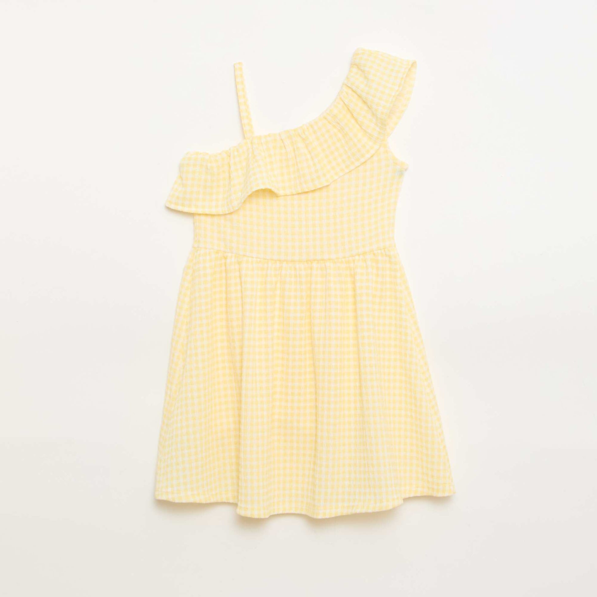 Asymmetrical Ruffled Gingham Dress YELLOW