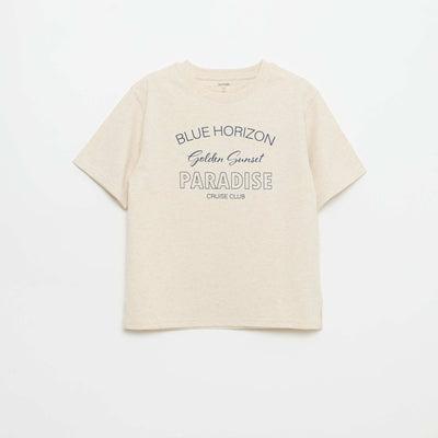 Printed short-sleeved T-shirt BEIGE