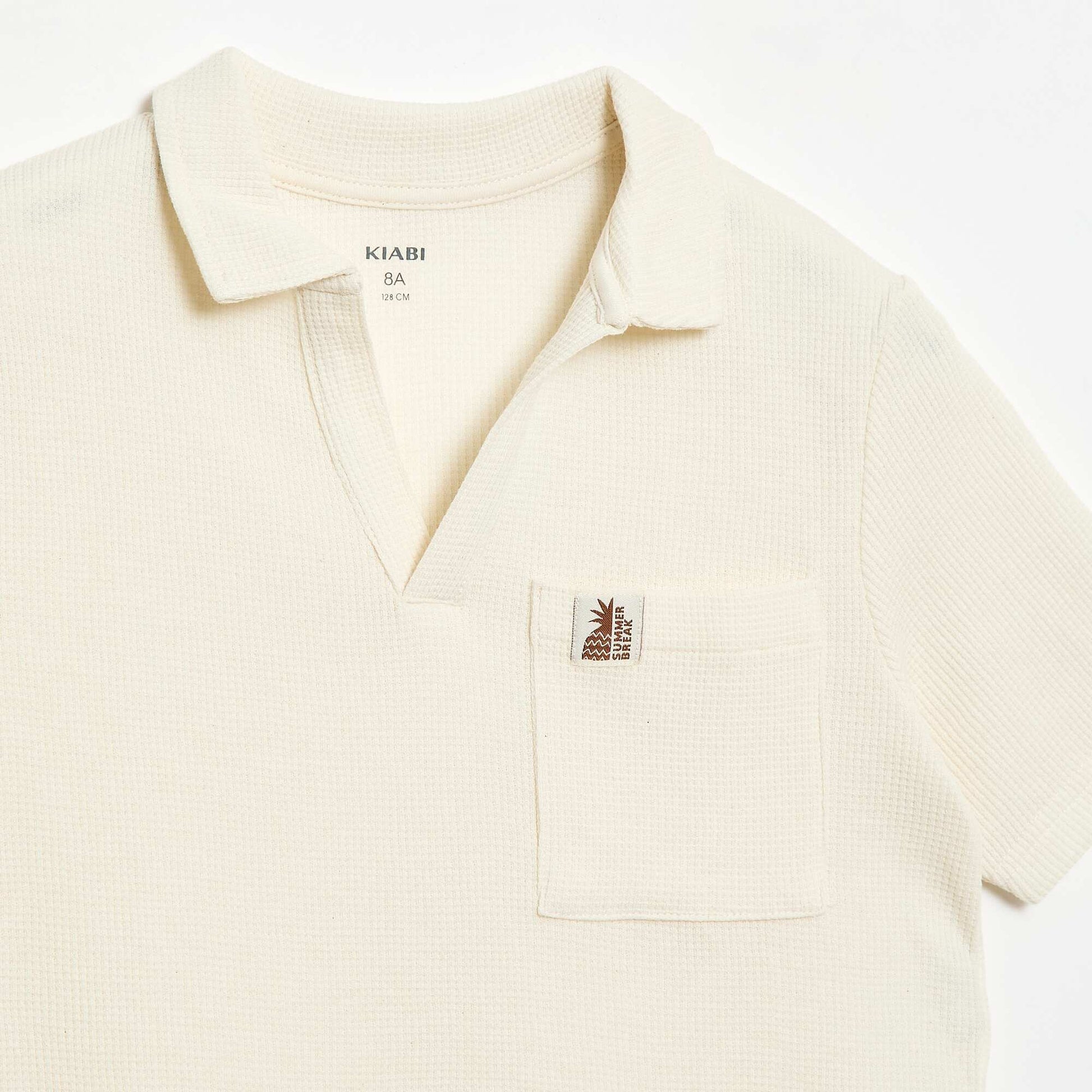 Honeycomb knit polo shirt WHITE