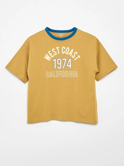 Short-Sleeve Patterned T-Shirt with Contrasting Trim KHAKI