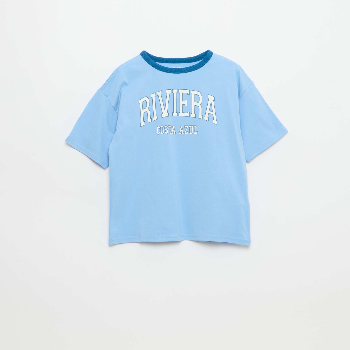 Short-Sleeve Patterned T-Shirt with Contrasting Trim BLUE