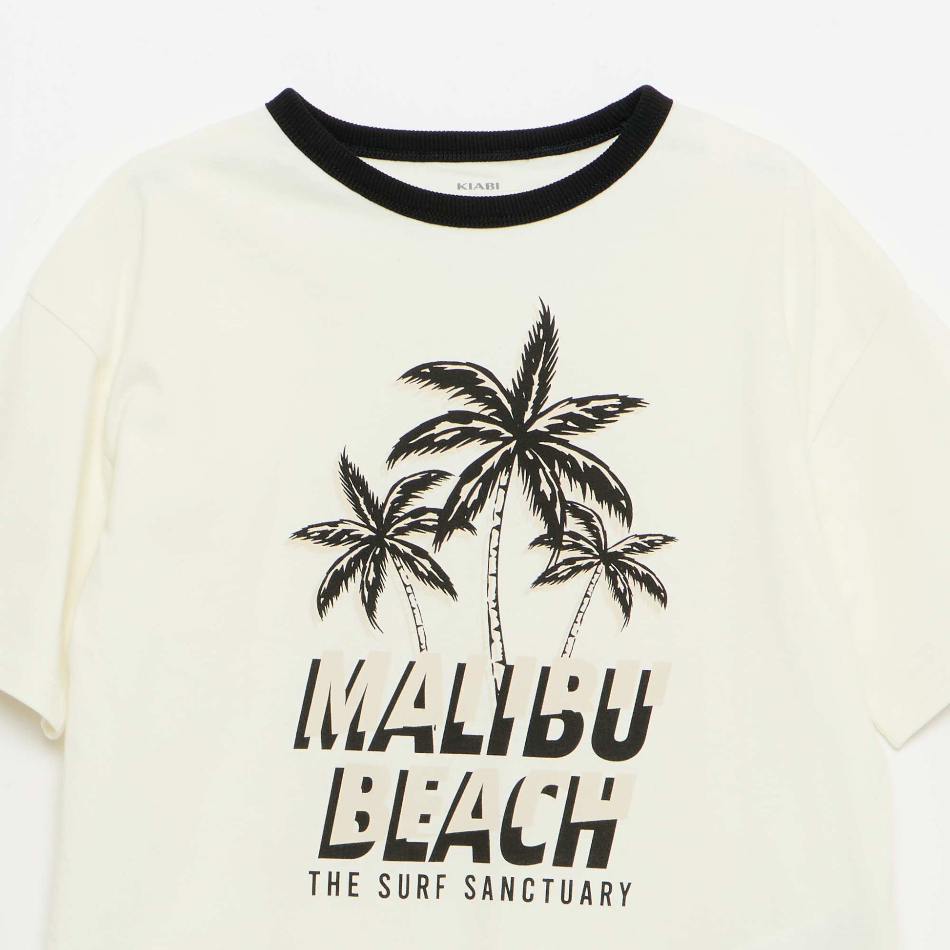 Short-Sleeve Patterned T-Shirt with Contrasting Trim WHITE