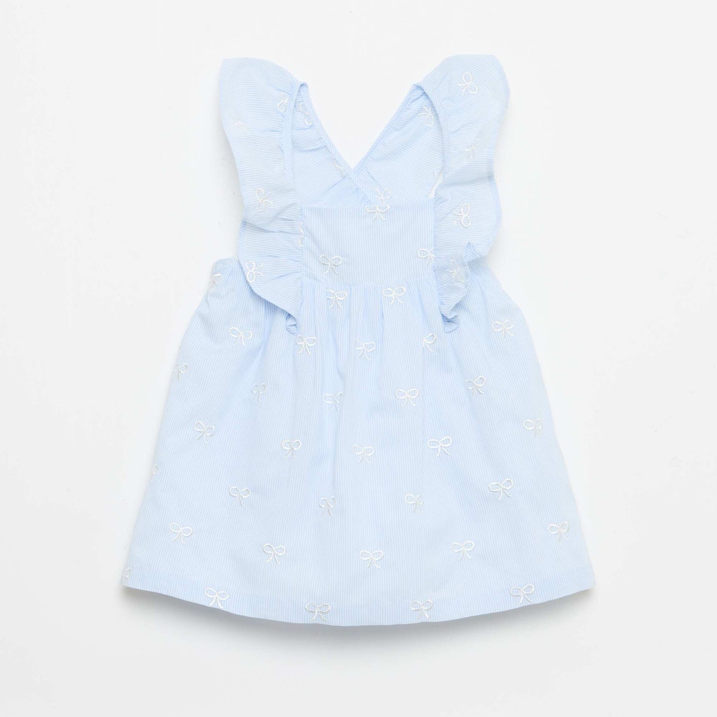 კაბა ფრიალა თასმებით და ნაქარგებით ლურჯი