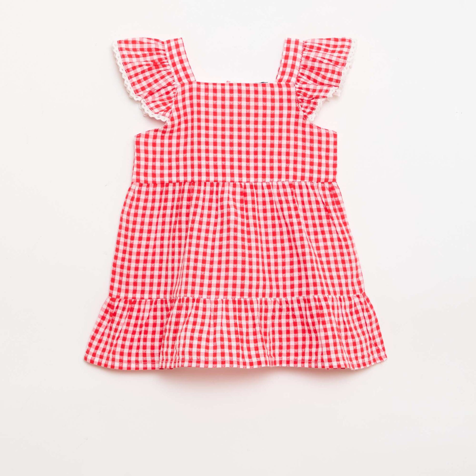 Tiered Gingham Print Dress RED