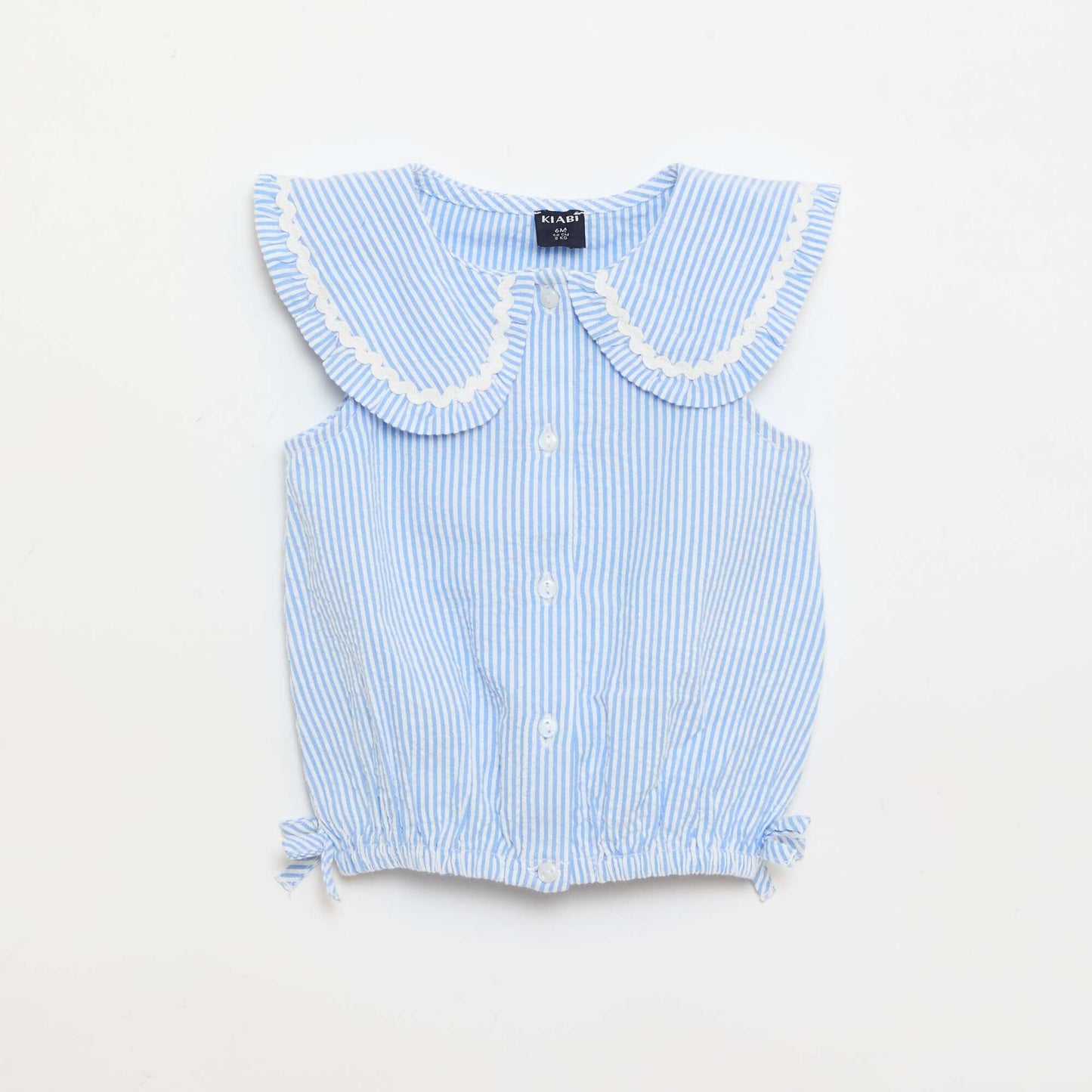 Striped Poplin Blouse with Peter Pan Collar BLUE